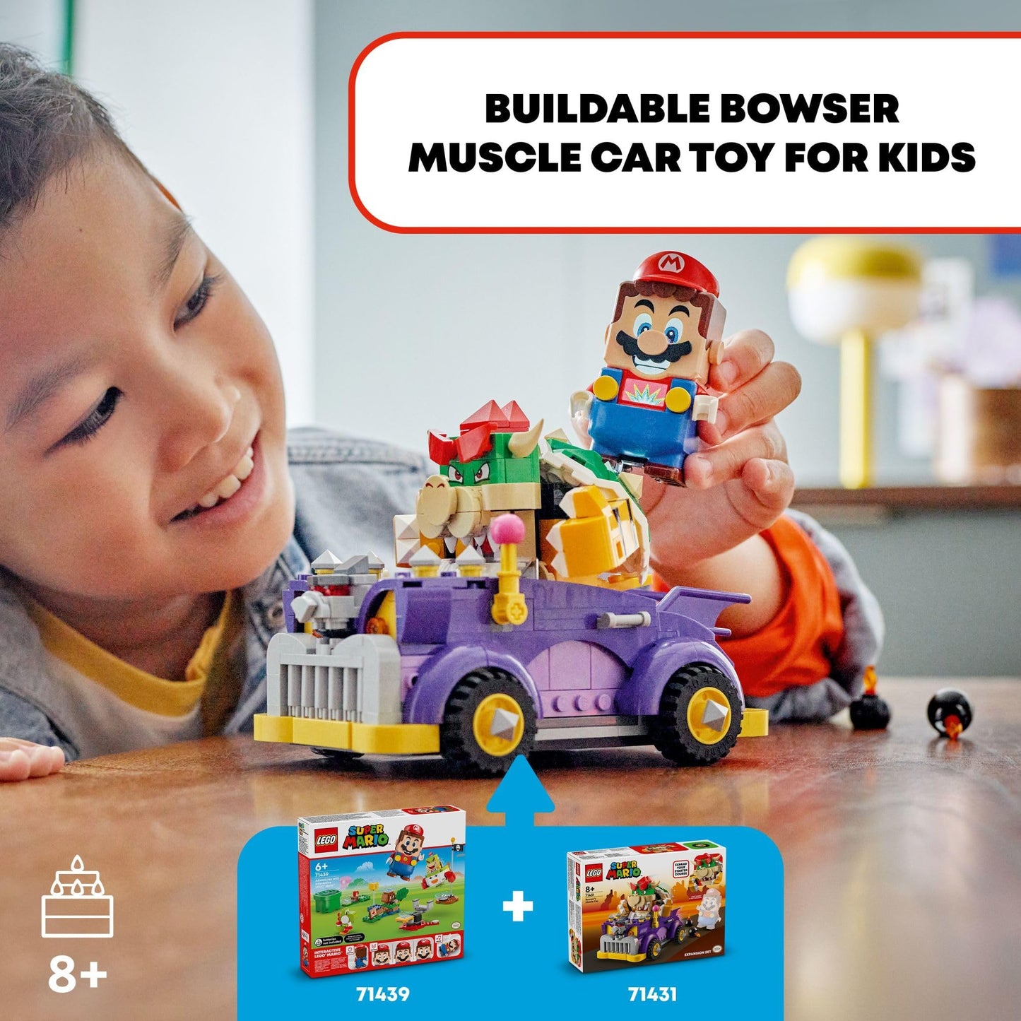 LEGO Super Mario Bowser's Muscle Car Expansion Set 71431 – Collectible Bowser Race Car Building Toy for Kids 8+