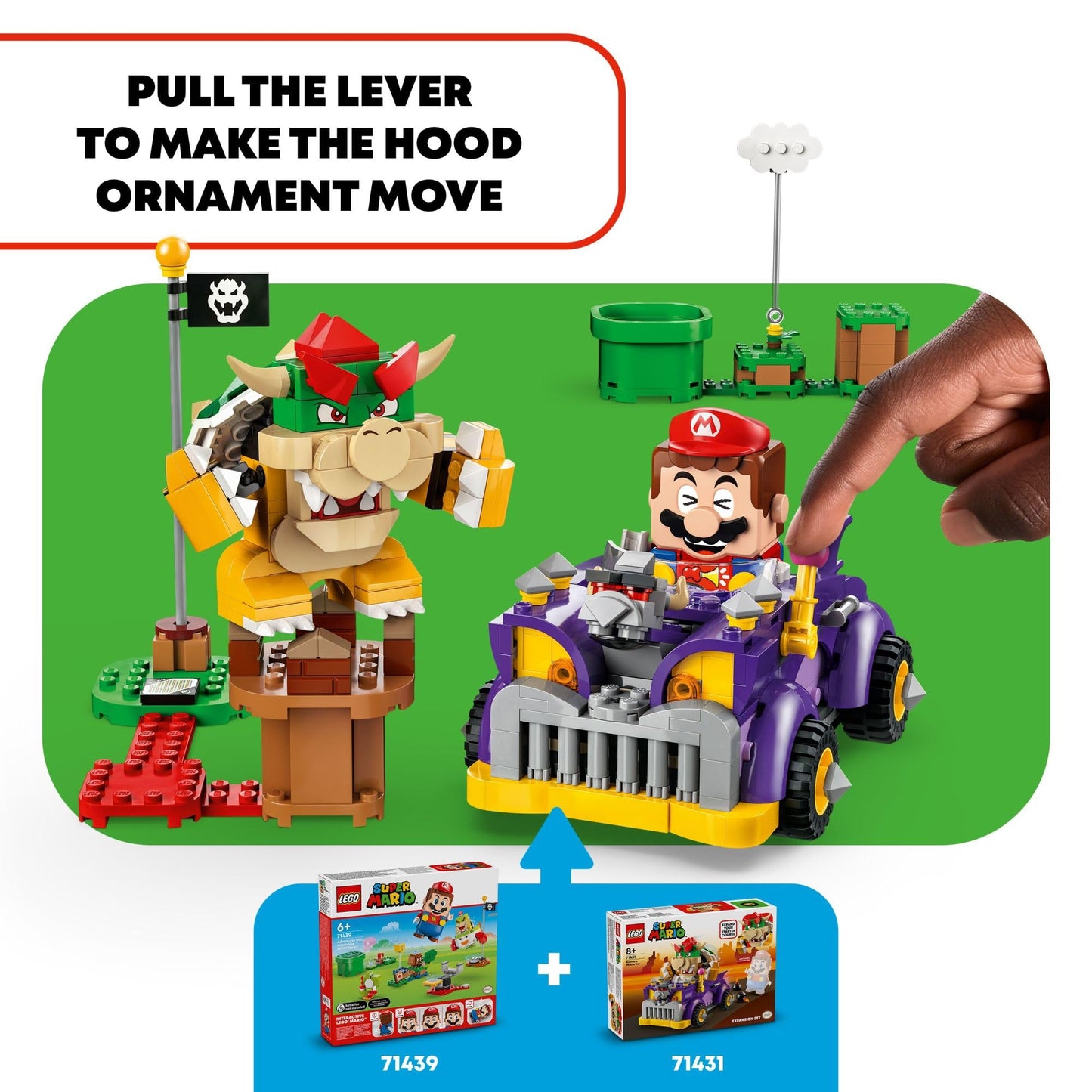 LEGO Super Mario Bowser's Muscle Car Expansion Set 71431 – Collectible Bowser Race Car Building Toy for Kids 8+