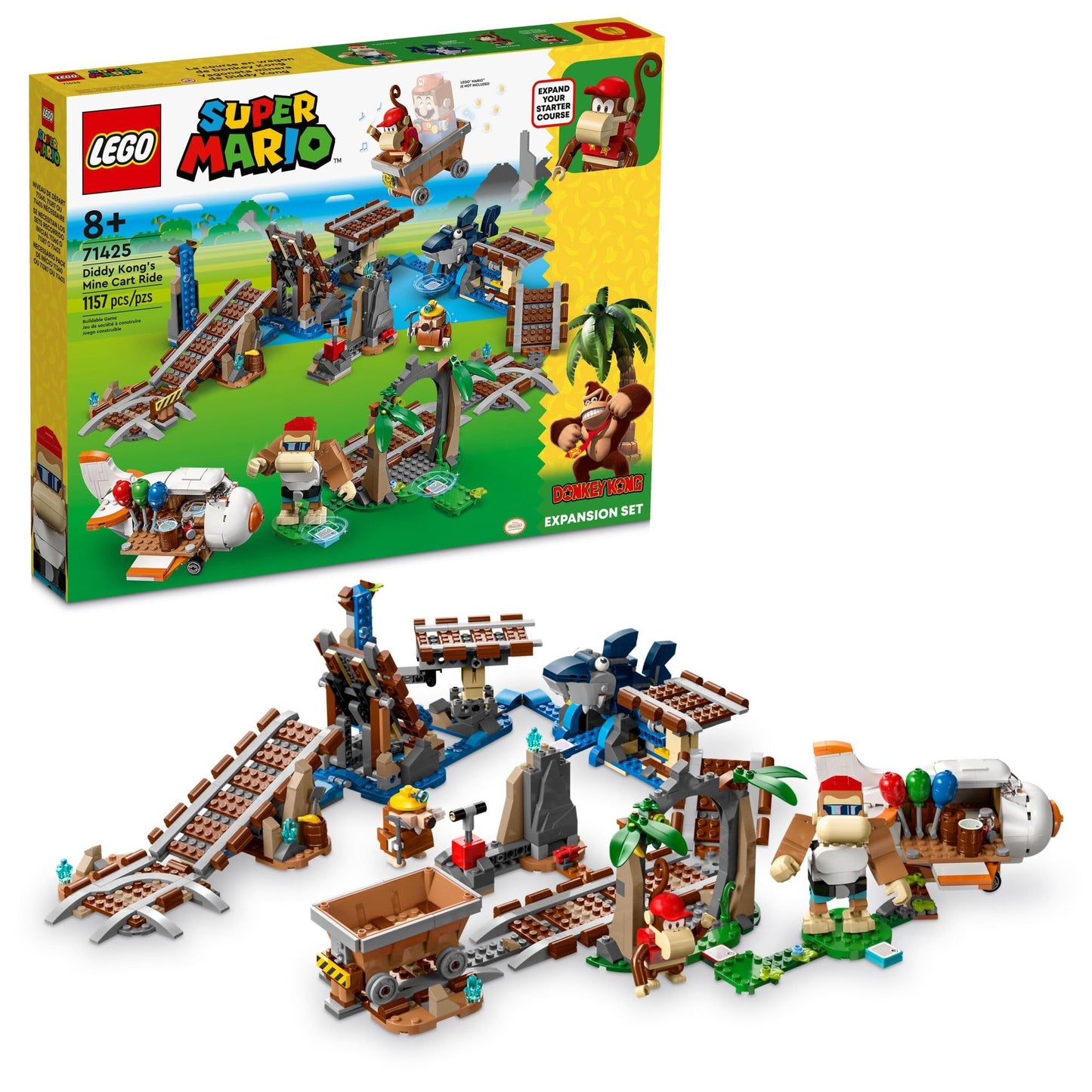 LEGO Super Mario Diddy Kong's Mine Cart Ride Expansion Set 71425 – 1,157-Piece Gift for Kids 8–10