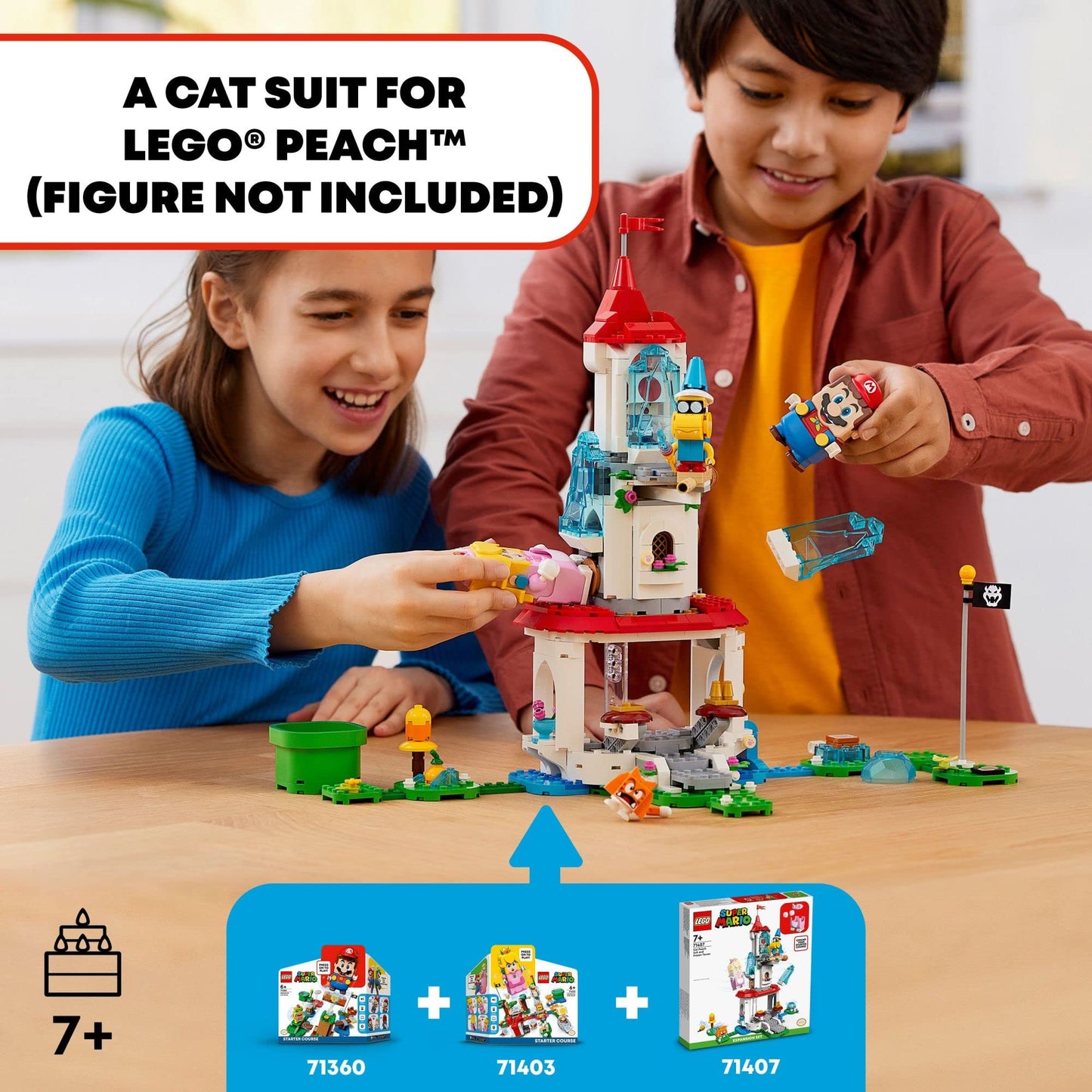 LEGO Super Mario Cat Peach Suit & Frozen Tower Expansion Set 71407 (494 Pieces) – Building Toy for Kids 7+