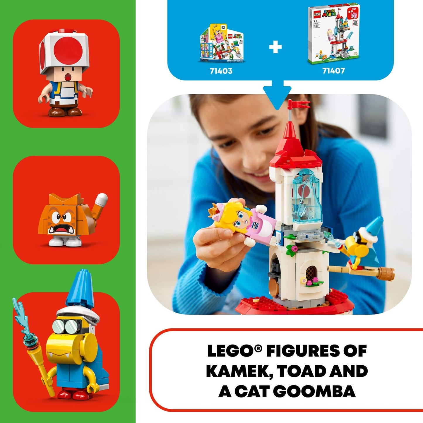 LEGO Super Mario Cat Peach Suit & Frozen Tower Expansion Set 71407 (494 Pieces) – Building Toy for Kids 7+