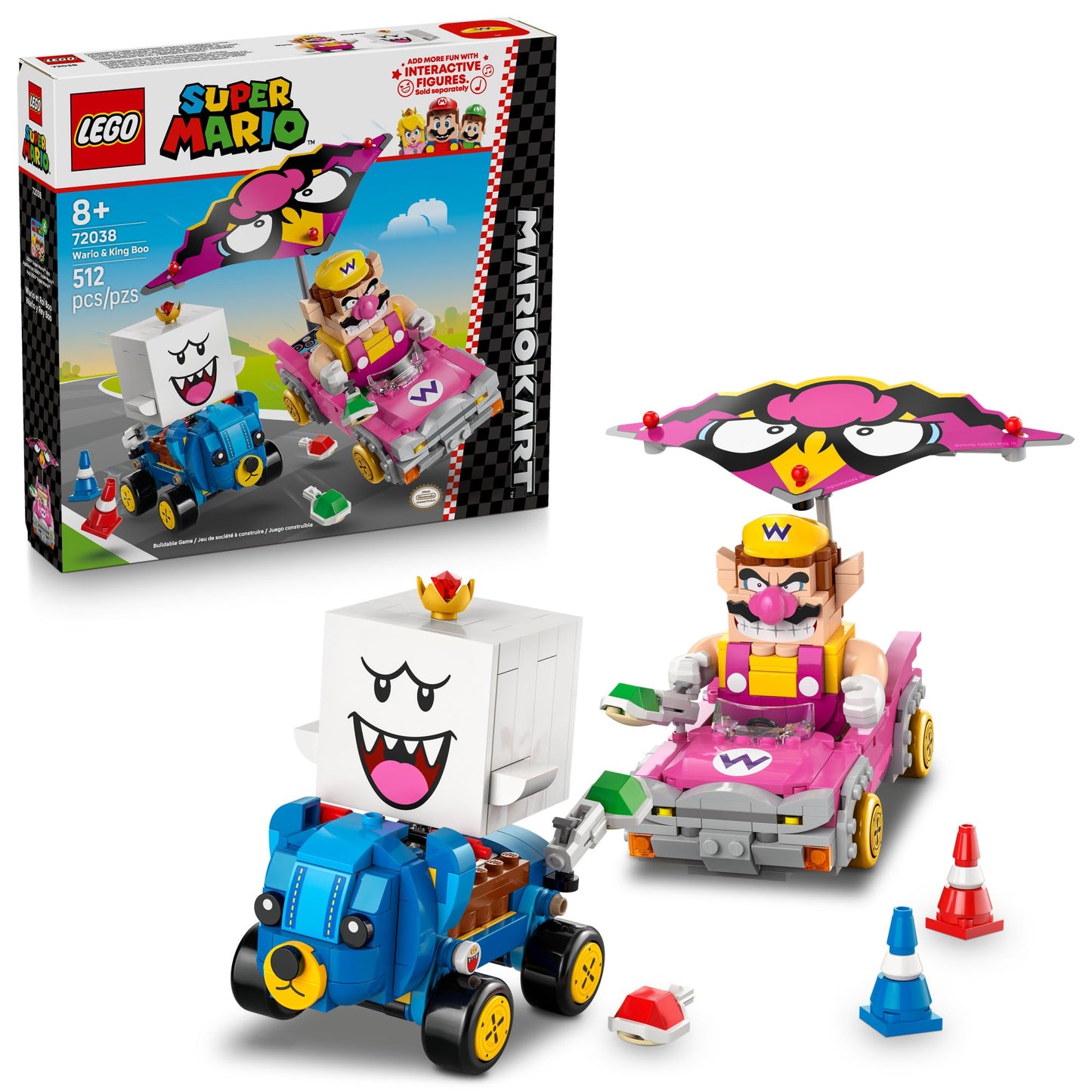 LEGO Super Mario Mario Kart: Wario & King Boo (72038) Buildable Cars with Drifting & Gliding