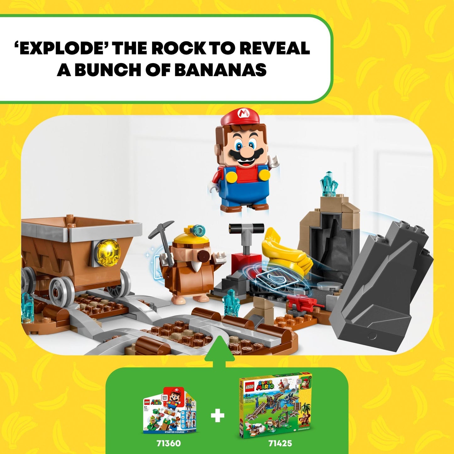 LEGO Super Mario Diddy Kong's Mine Cart Ride Expansion Set 71425 – 1,157-Piece Gift for Kids 8–10
