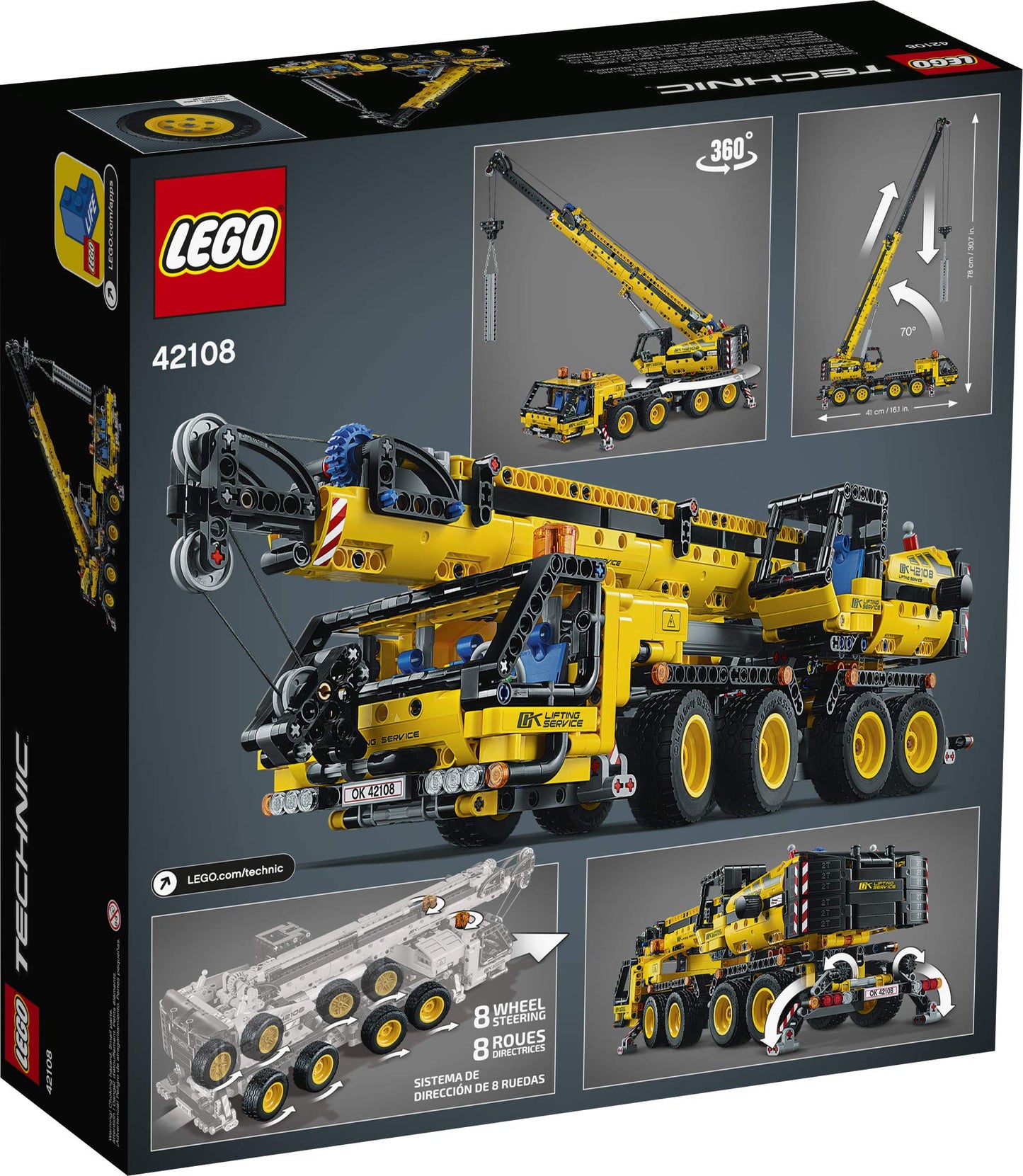 LEGO Technic Mobile Crane 42108 Building Kit – 1,292 Pieces | 8-Wheel Steering, Outriggers & Telescopic Arm