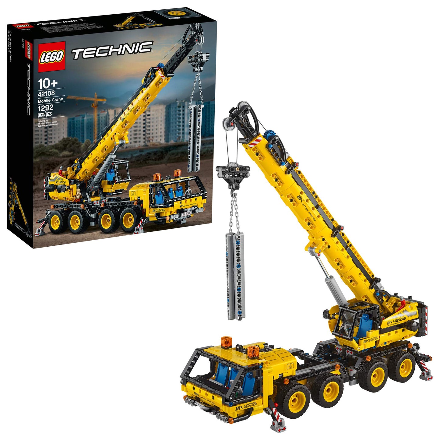 LEGO Technic Mobile Crane 42108 Building Kit – 1,292 Pieces | 8-Wheel Steering, Outriggers & Telescopic Arm