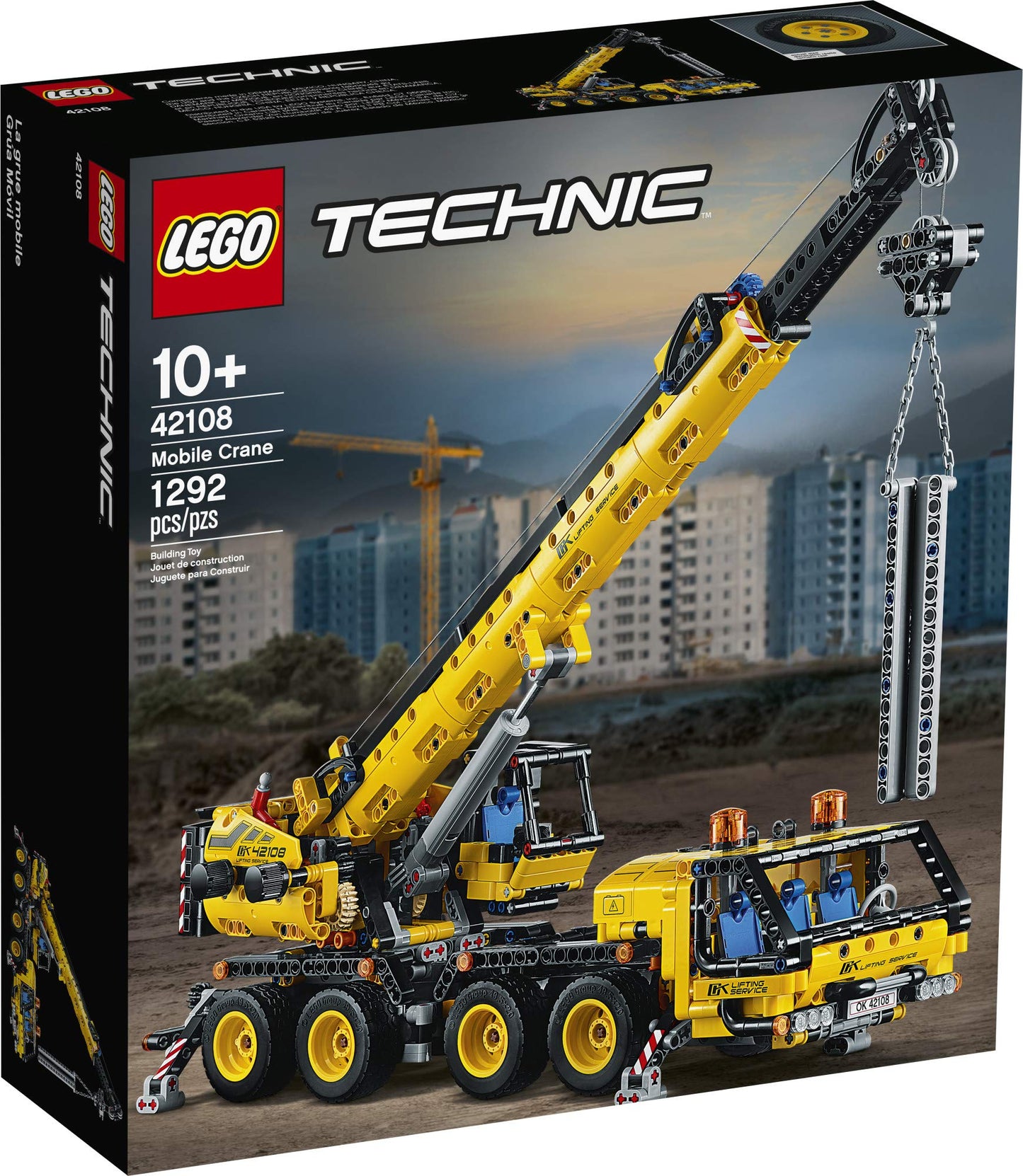 LEGO Technic Mobile Crane 42108 Building Kit – 1,292 Pieces | 8-Wheel Steering, Outriggers & Telescopic Arm