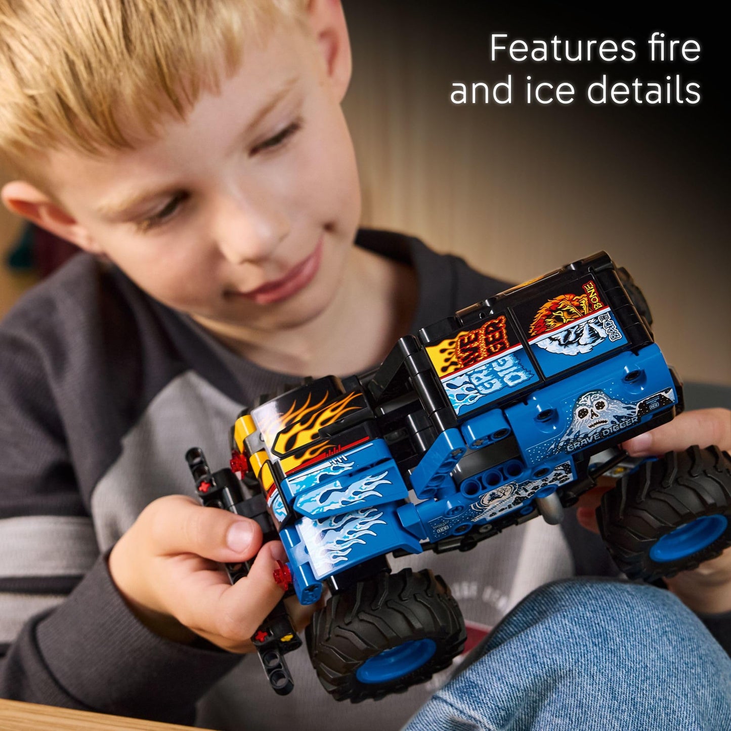 LEGO Technic Grave Digger Fire and Ice Monster Jam 42219 | Pull-Back Monster Truck Building Toy