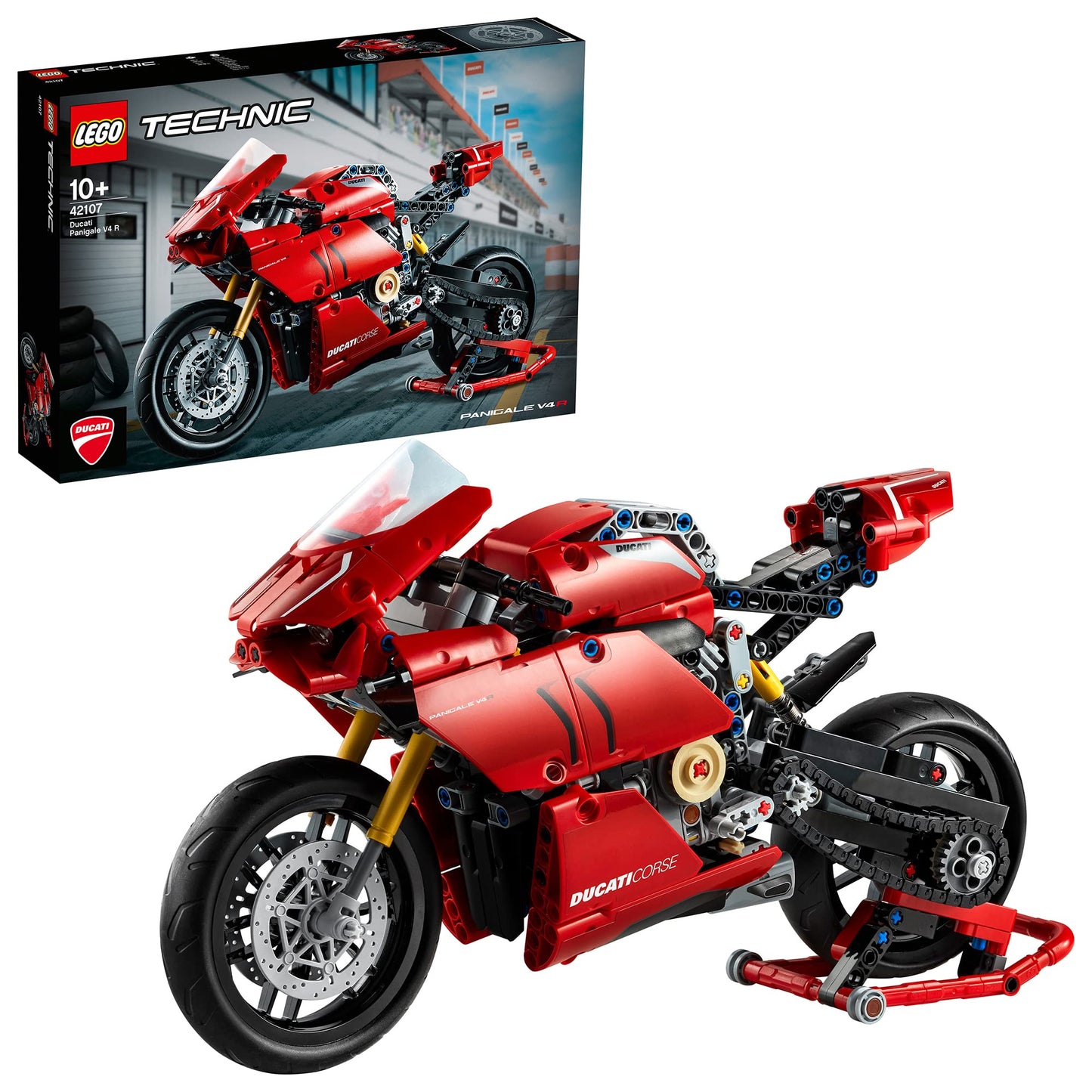 LEGO Technic 42107 Ducati Panigale V4 R – 2-Speed Gearbox, Working Suspension, Collectible Model Kit