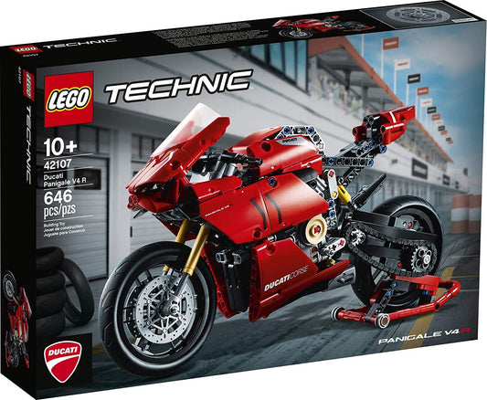 LEGO Technic Ducati Panigale V4 R 42107 – 2-Speed Gearbox, Working Suspension, Display Model for Adults