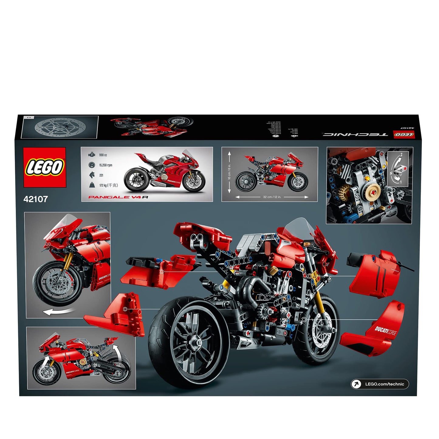 LEGO Technic 42107 Ducati Panigale V4 R – 2-Speed Gearbox, Working Suspension, Collectible Model Kit