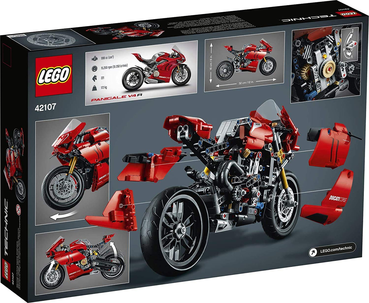 LEGO Technic Ducati Panigale V4 R 42107 – 2-Speed Gearbox, Working Suspension, Display Model for Adults