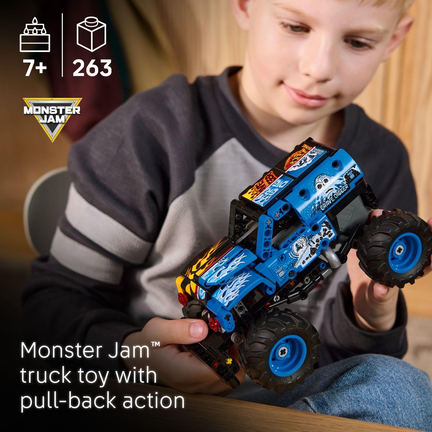 LEGO Technic Grave Digger Fire and Ice Monster Jam 42219 | Pull-Back Monster Truck Building Toy