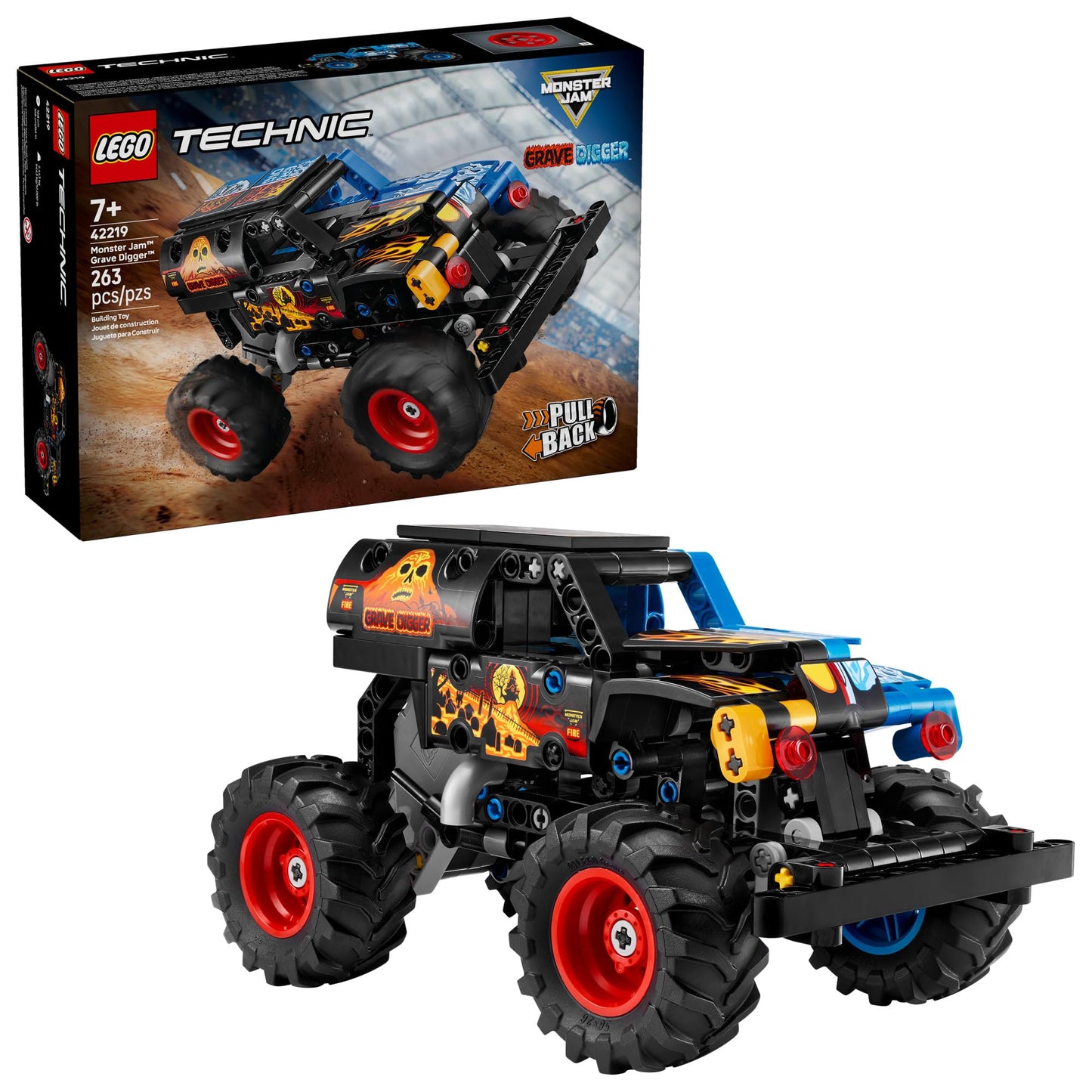 LEGO Technic Grave Digger Fire and Ice Monster Jam 42219 | Pull-Back Monster Truck Building Toy