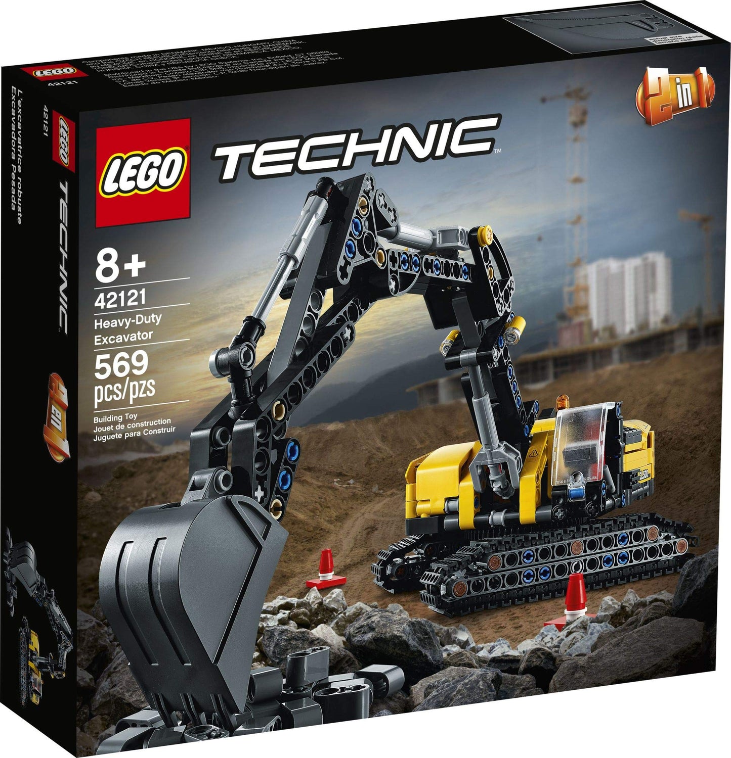 LEGO Technic Heavy-Duty Excavator 42121 – 2-in-1 Building Kit for Kids 8+ (569 Pieces)