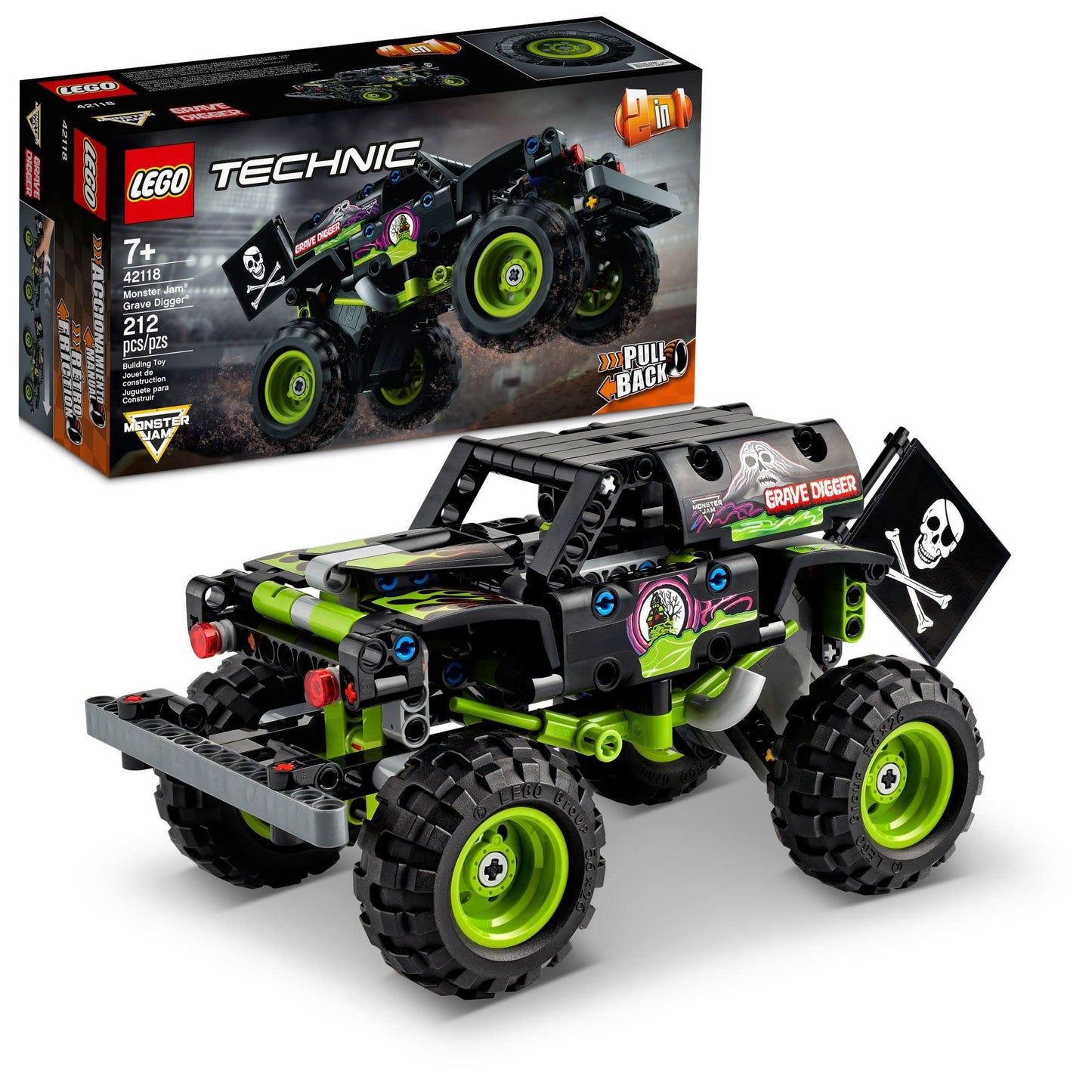 LEGO Technic Monster Jam Grave Digger 42118 | 2-in-1 Pull-Back Truck & Off-Road Buggy