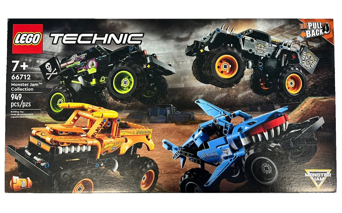 LEGO Technic Monster Jam Collection 66712 – 949-Piece 2-in-1 Pull-Back Trucks
