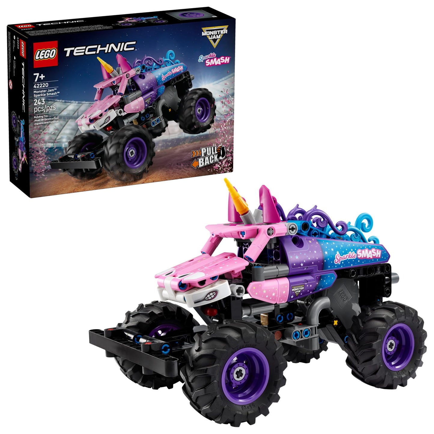 LEGO Technic Monster Jam Sparkle Smash Pull-Back Truck 42220 – 243-Piece Building Toy