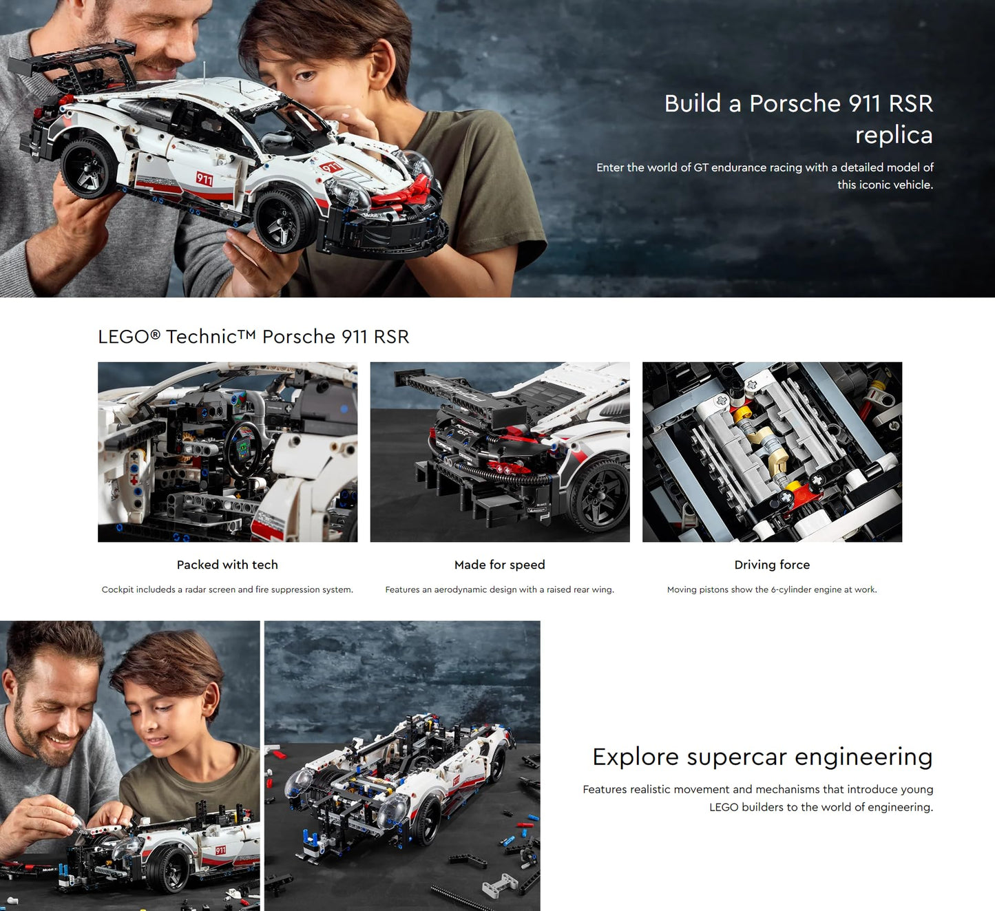 LEGO Technic Porsche 911 RSR 42096 – 1,580 Pieces | Authentic Model Car by LEGO