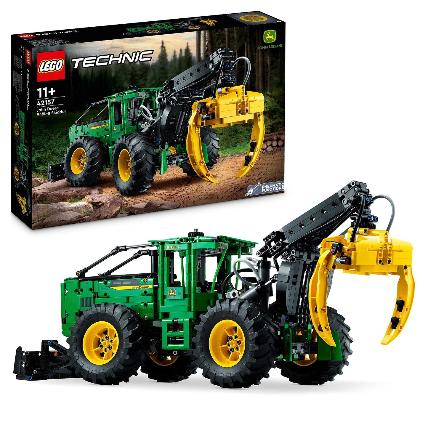 LEGO Technic Skidder John Deere 948L-II (42157) – Pneumatic Gripper, 4-Wheel Drive, 1,492 Pieces