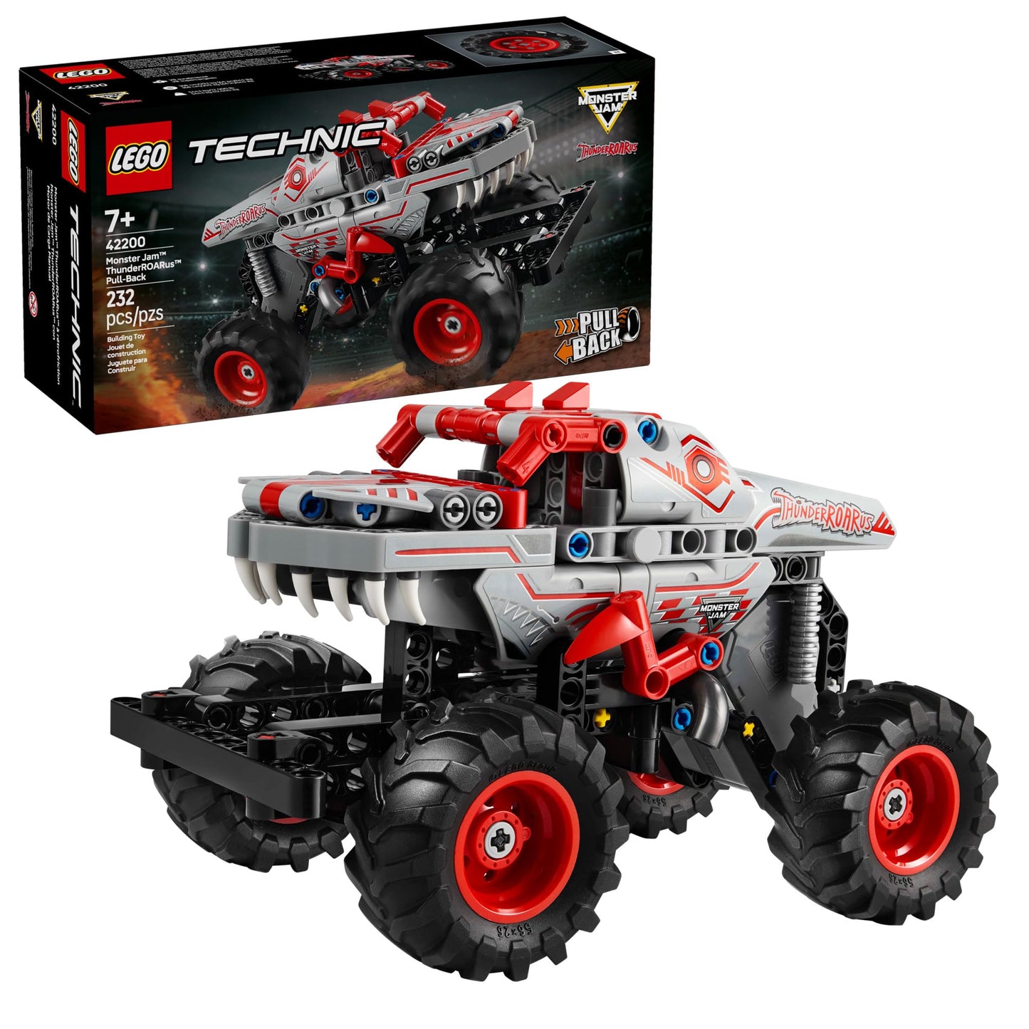 LEGO Technic Monster Jam ThunderROARus Pull-Back Monster Truck Toy (42200) | Building Set for Kids 7+