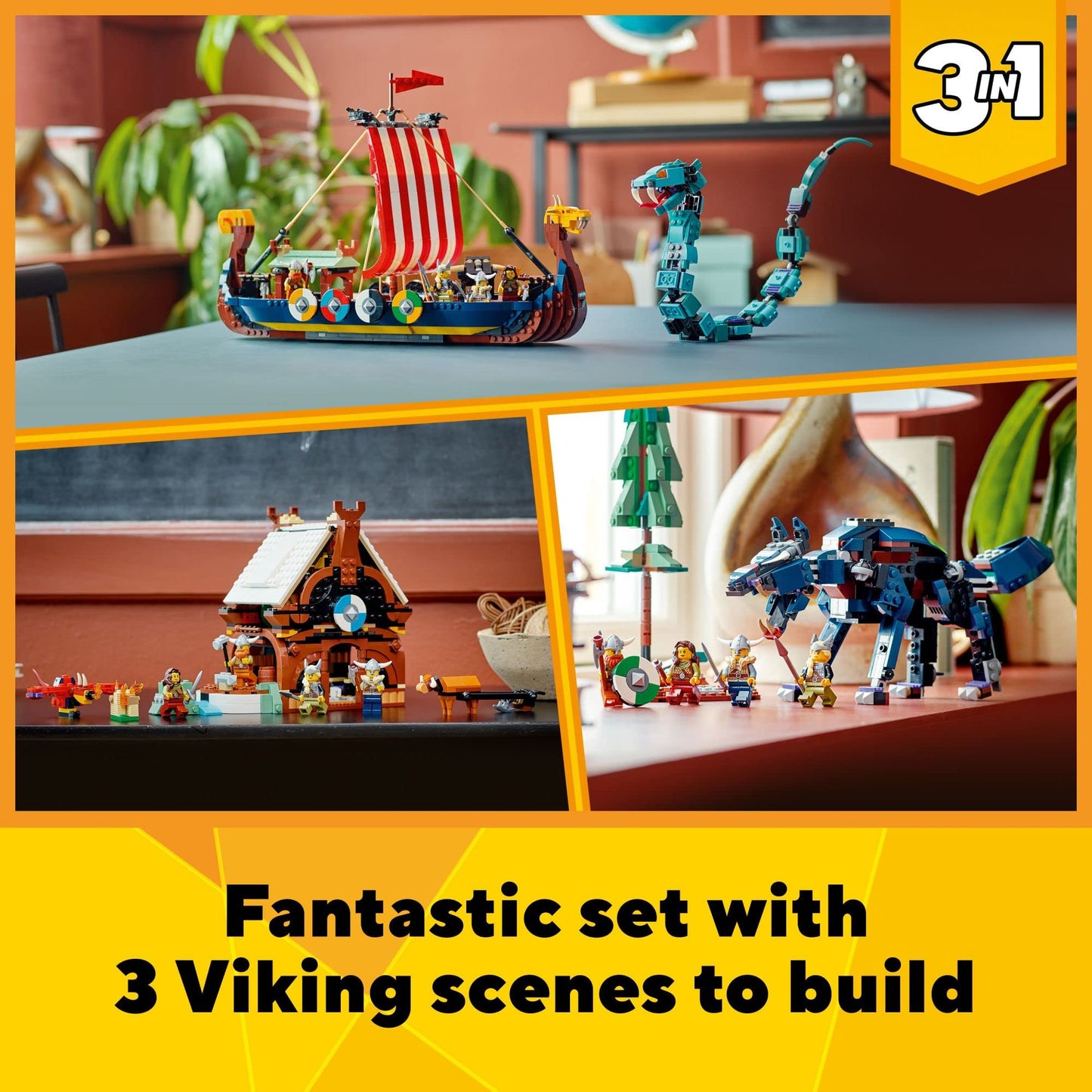 LEGO Creator 3in1 Viking Ship & Midgard Serpent 31132 | 3-in-1 Building Set for Kids