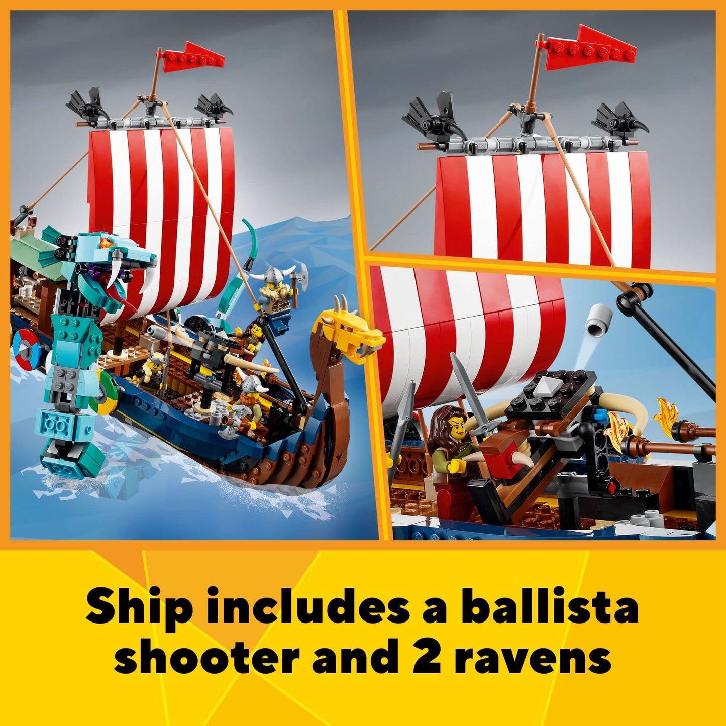 LEGO Creator 3in1 Viking Ship & Midgard Serpent 31132 | 3-in-1 Building Set for Kids