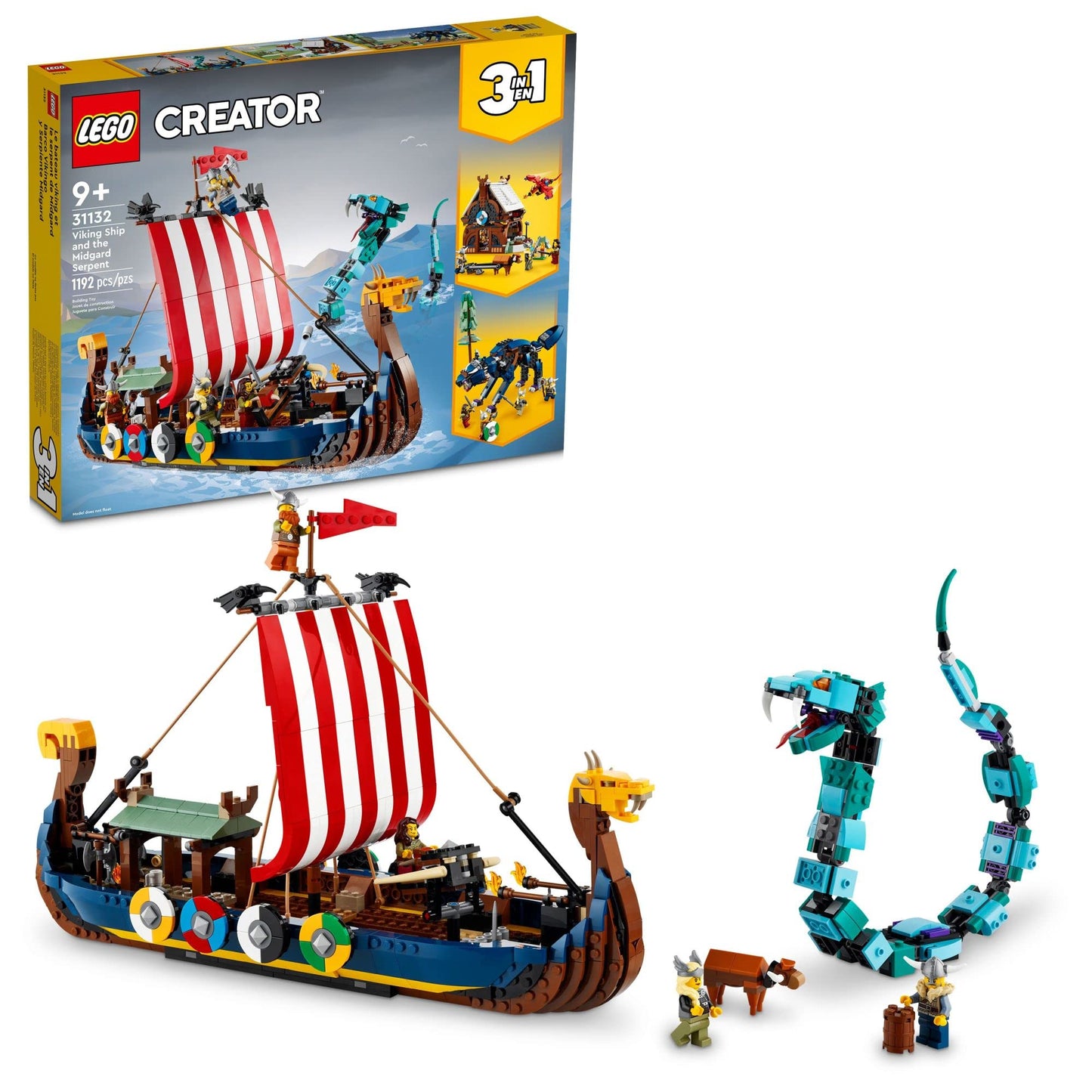 LEGO Creator 3in1 Viking Ship & Midgard Serpent 31132 | 3-in-1 Building Set for Kids