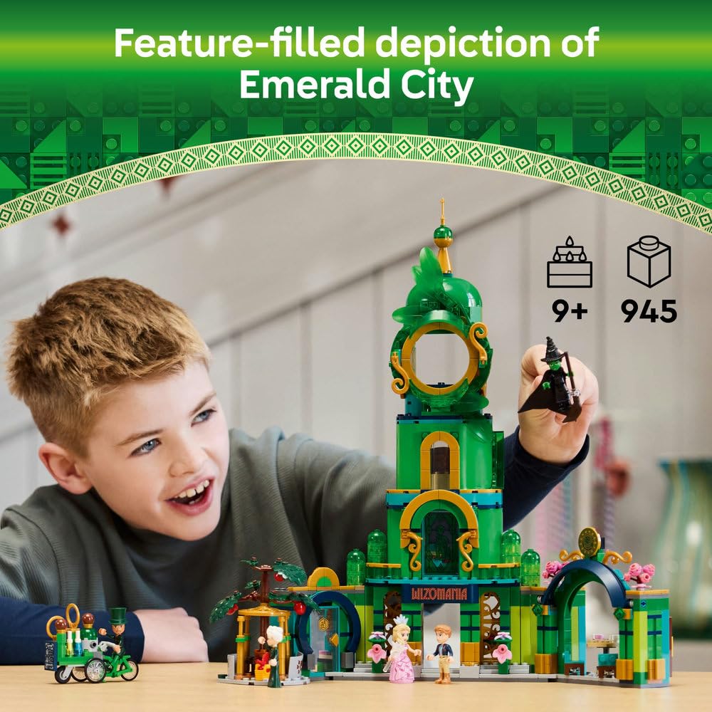 LEGO Wicked Welcome to Emerald City 75684 — Collectible Tower Game with Glinda, Elphaba & 5 Movie Characters