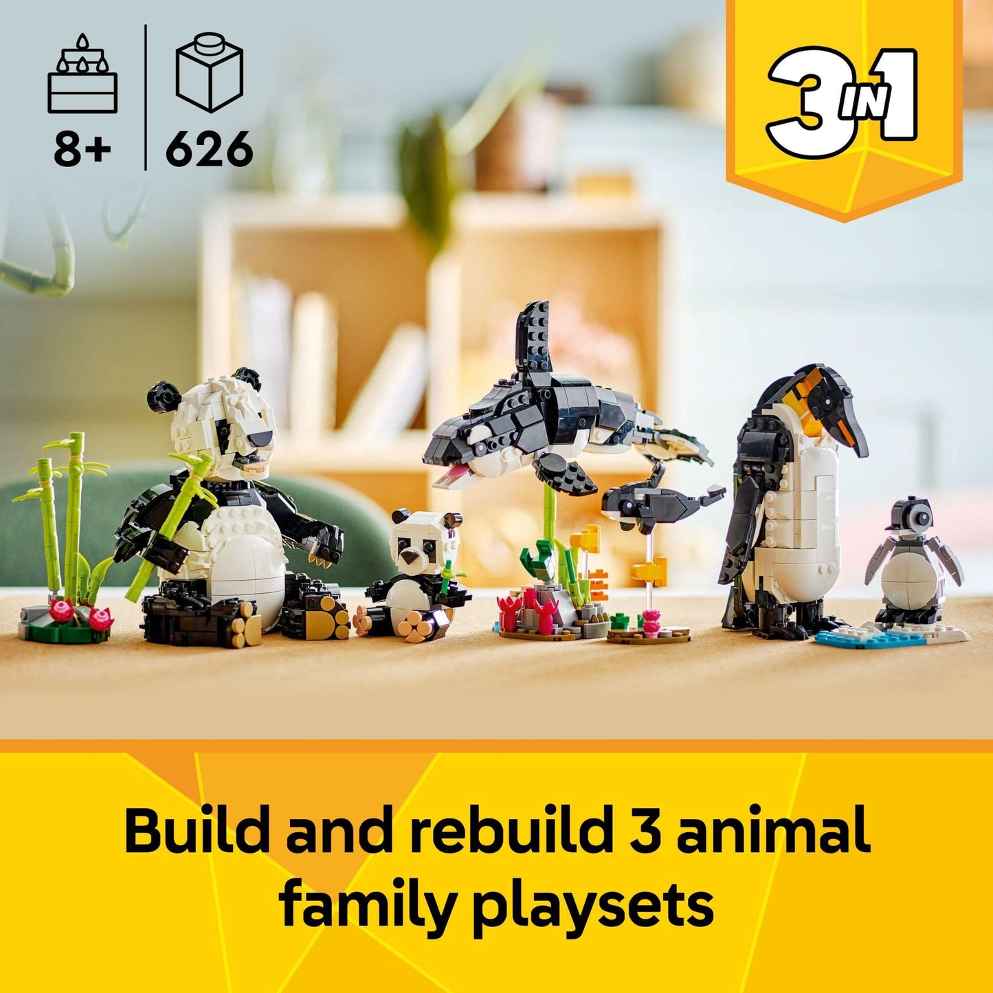 LEGO Creator 3-in-1 Wild Animals Panda Family – 626-Piece Building Kit for Kids 8+