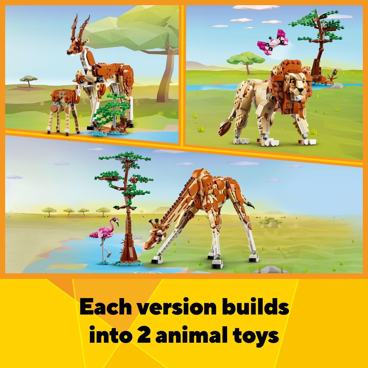 LEGO Creator 3-in-1 Wild Safari Animals (31150) – Giraffe, Gazelle & Lion Build