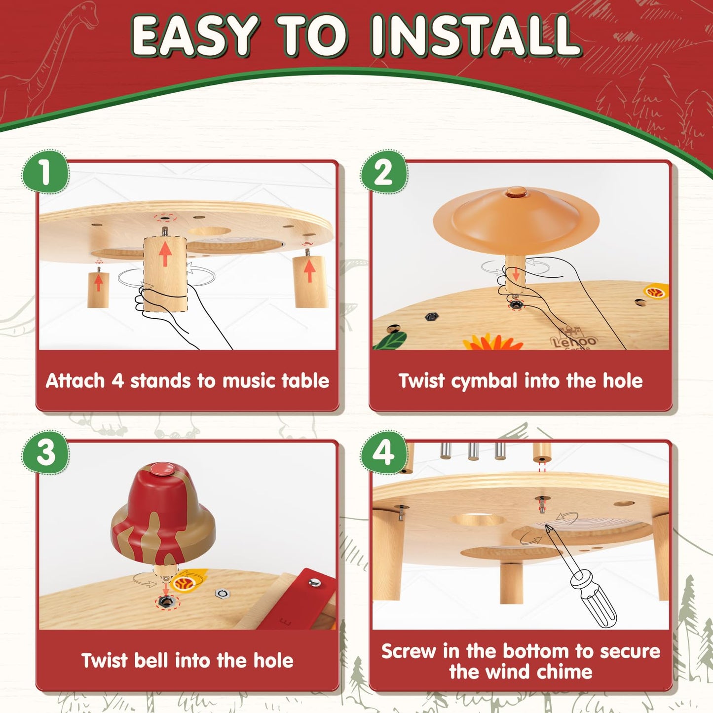 Lehoo Castle Baby Drum Set – 8-in-1 Wooden Montessori Instruments for Toddlers 1-3