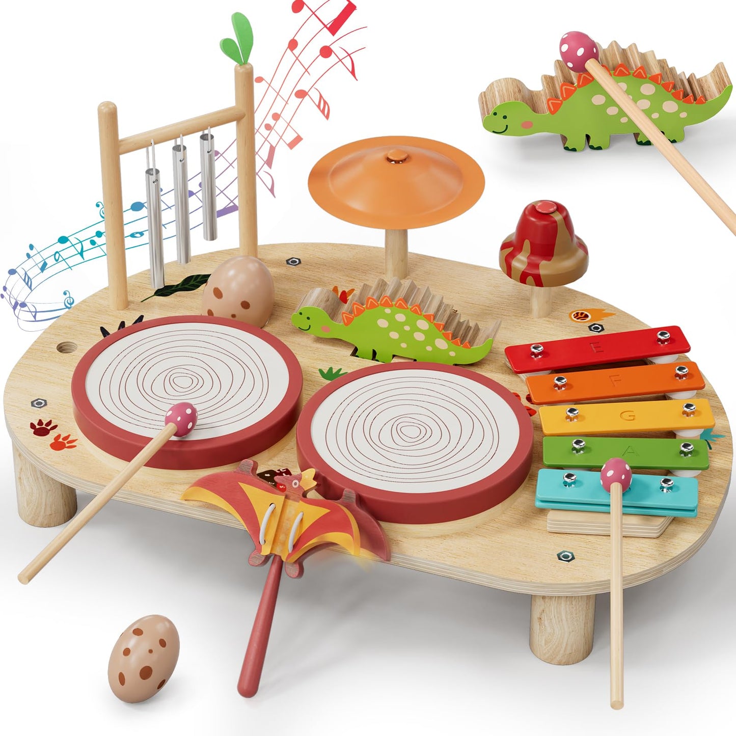 Lehoo Castle Baby Drum Set – 8-in-1 Wooden Montessori Instruments for Toddlers 1-3