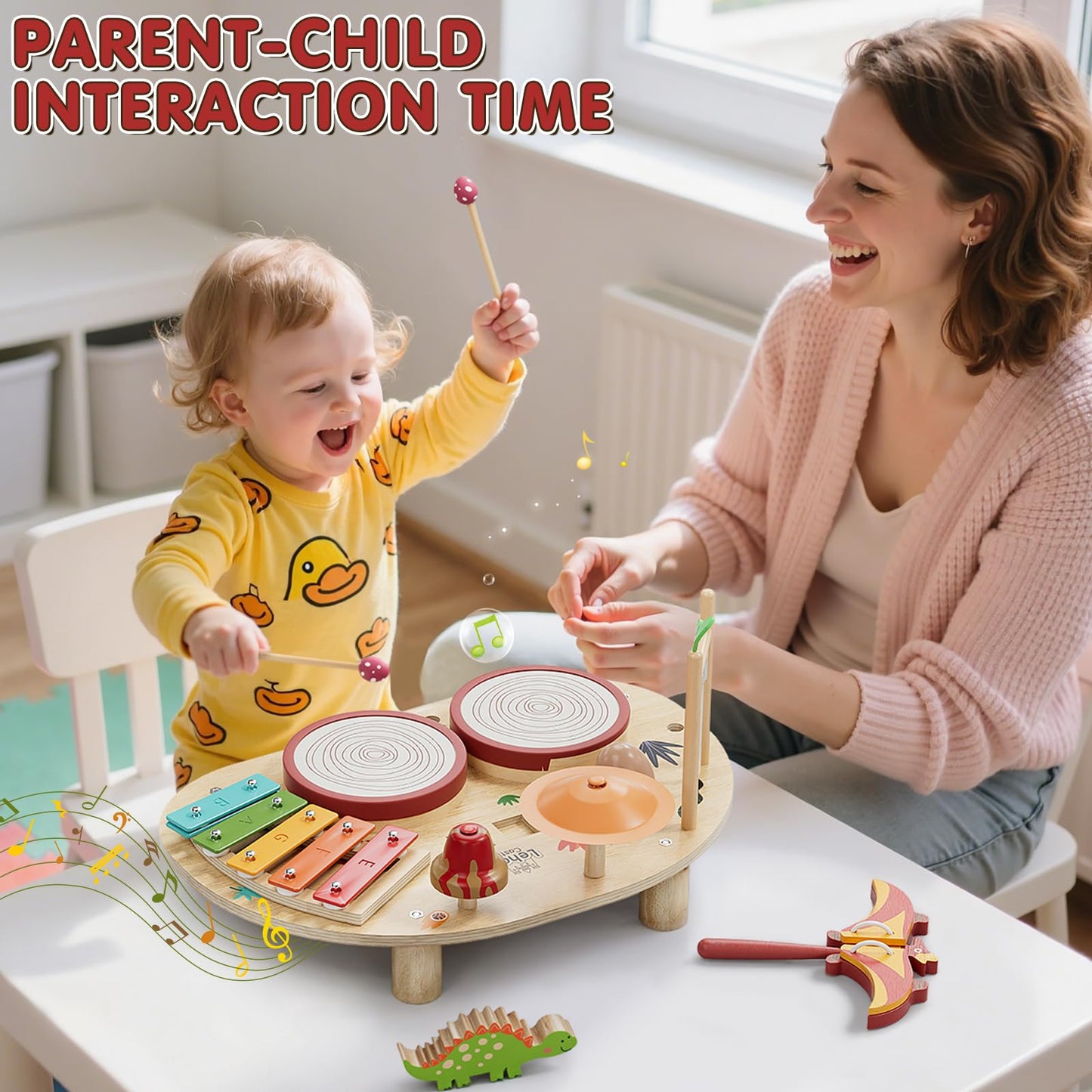 Lehoo Castle Baby Drum Set – 8-in-1 Wooden Montessori Instruments for Toddlers 1-3