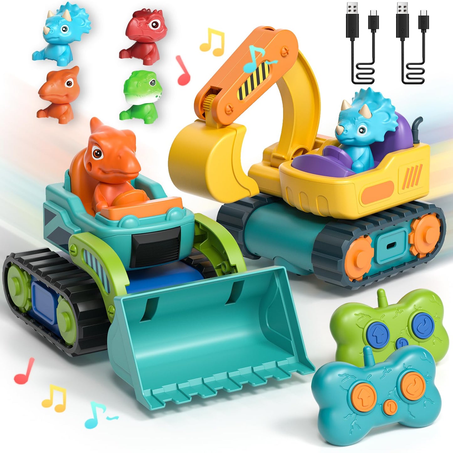 Lehoo Castle Construction Toys – 2-Pack RC Cars for Toddlers 1-3 (Excavator & Bulldozer)