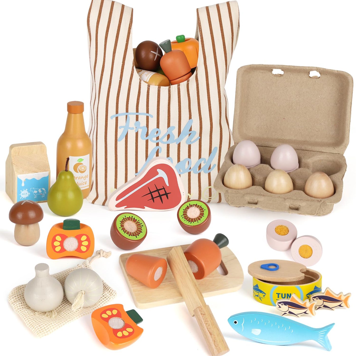 Lehoo Castle Wooden Play Food Sets – Safe, Educational Pretend Kitchen Toys for Kids 3+