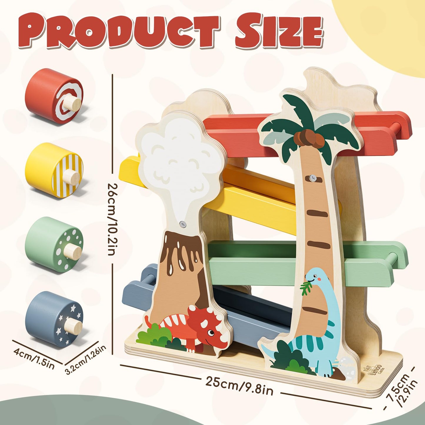 Lehoo Castle Wooden Car Ramp Toys – Dinosaur Montessori Race Track for Toddlers 1–3 Years