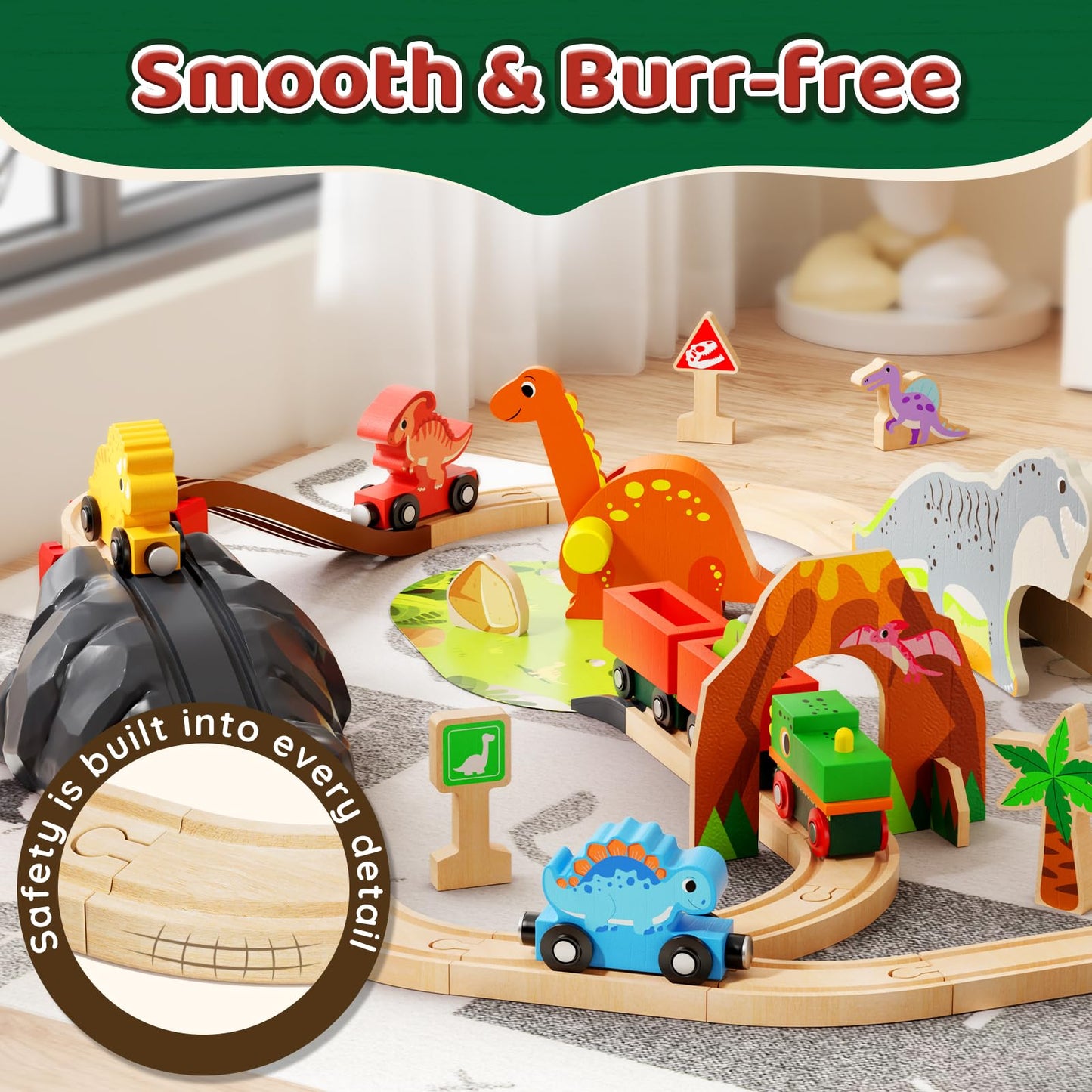 Lehoo Castle Wooden Dinosaur Train Set for Toddlers (2-4) – Open-Ended, Screen-Free Play