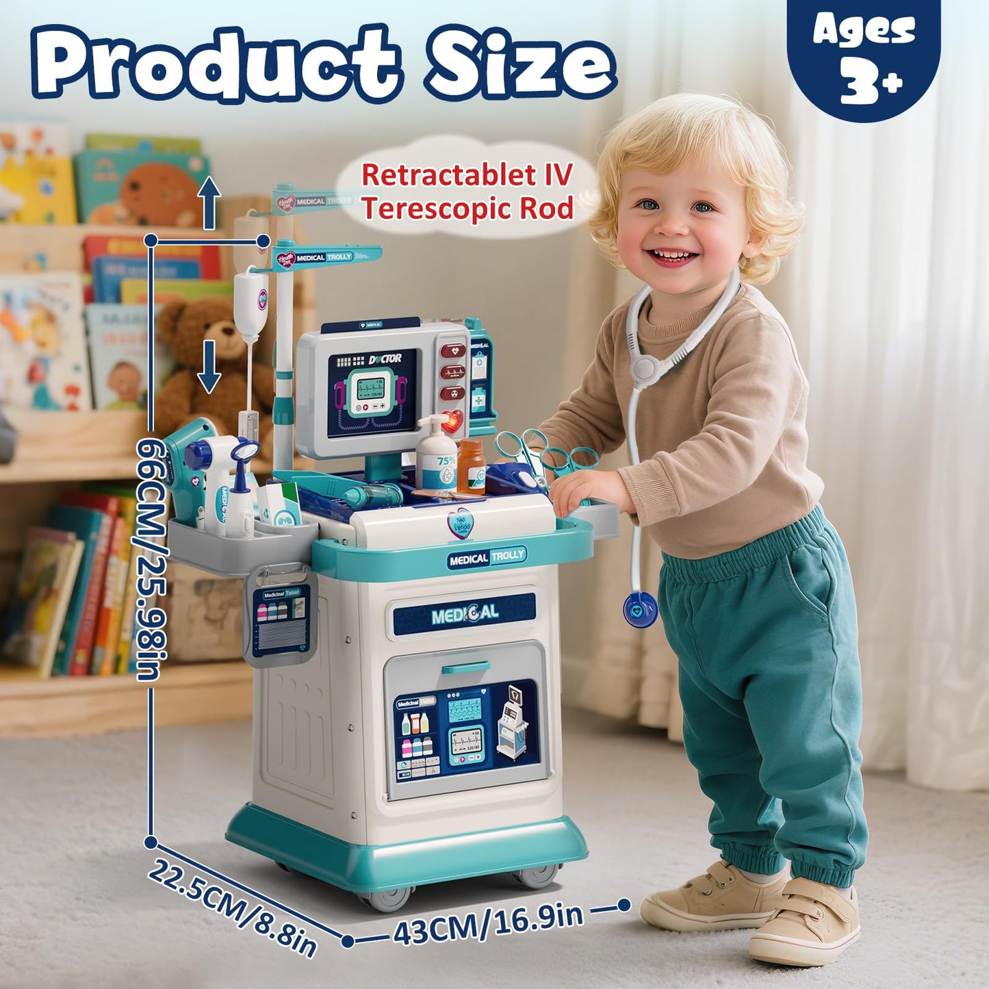 Lehoo Castle Doctor Kit for Toddlers 3-5 | Mobile Cart with Lights & Sound