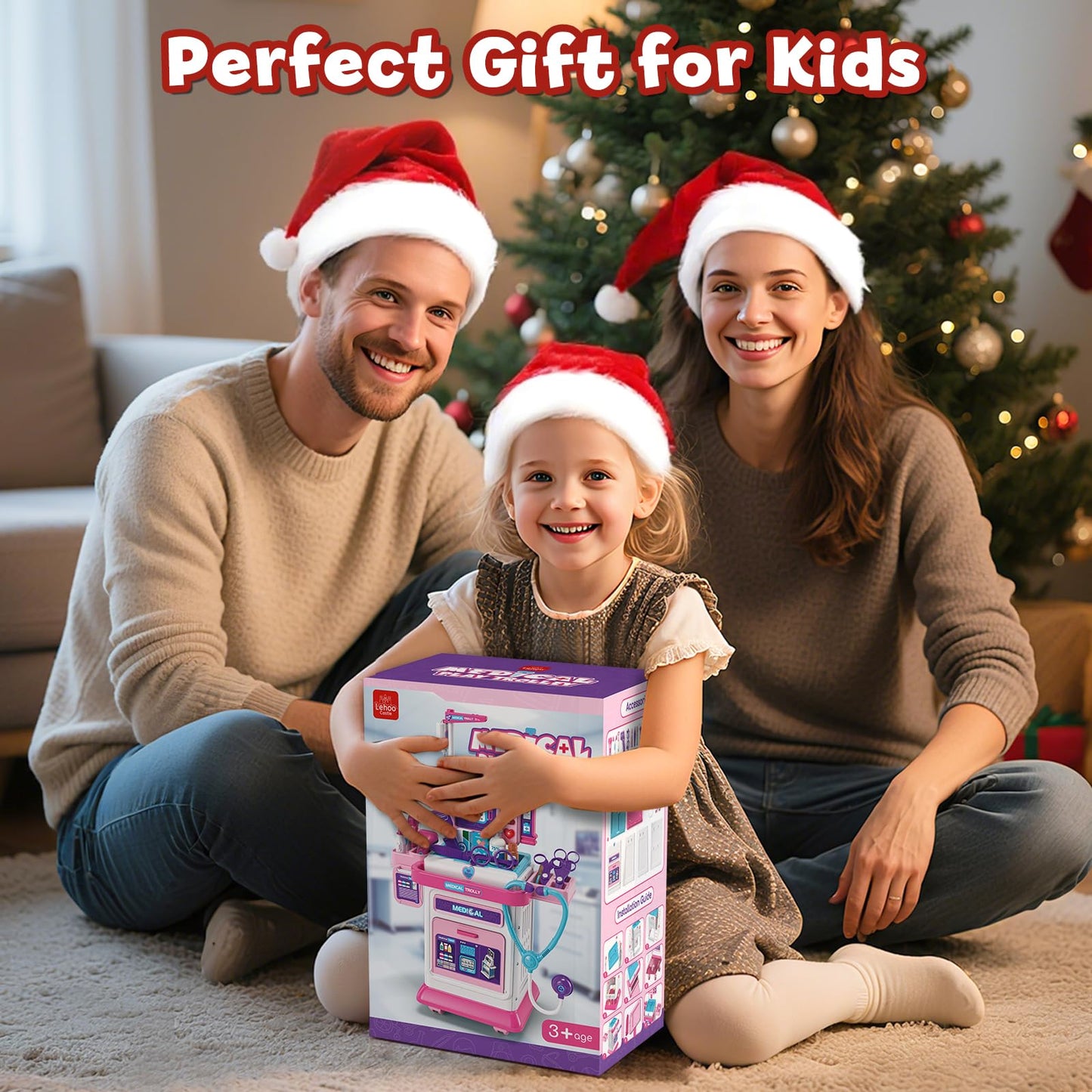 Lehoo Castle Doctor Kit for Toddlers Pink – 4-Wheel Mobile Doctor Cart with Lights & Sounds