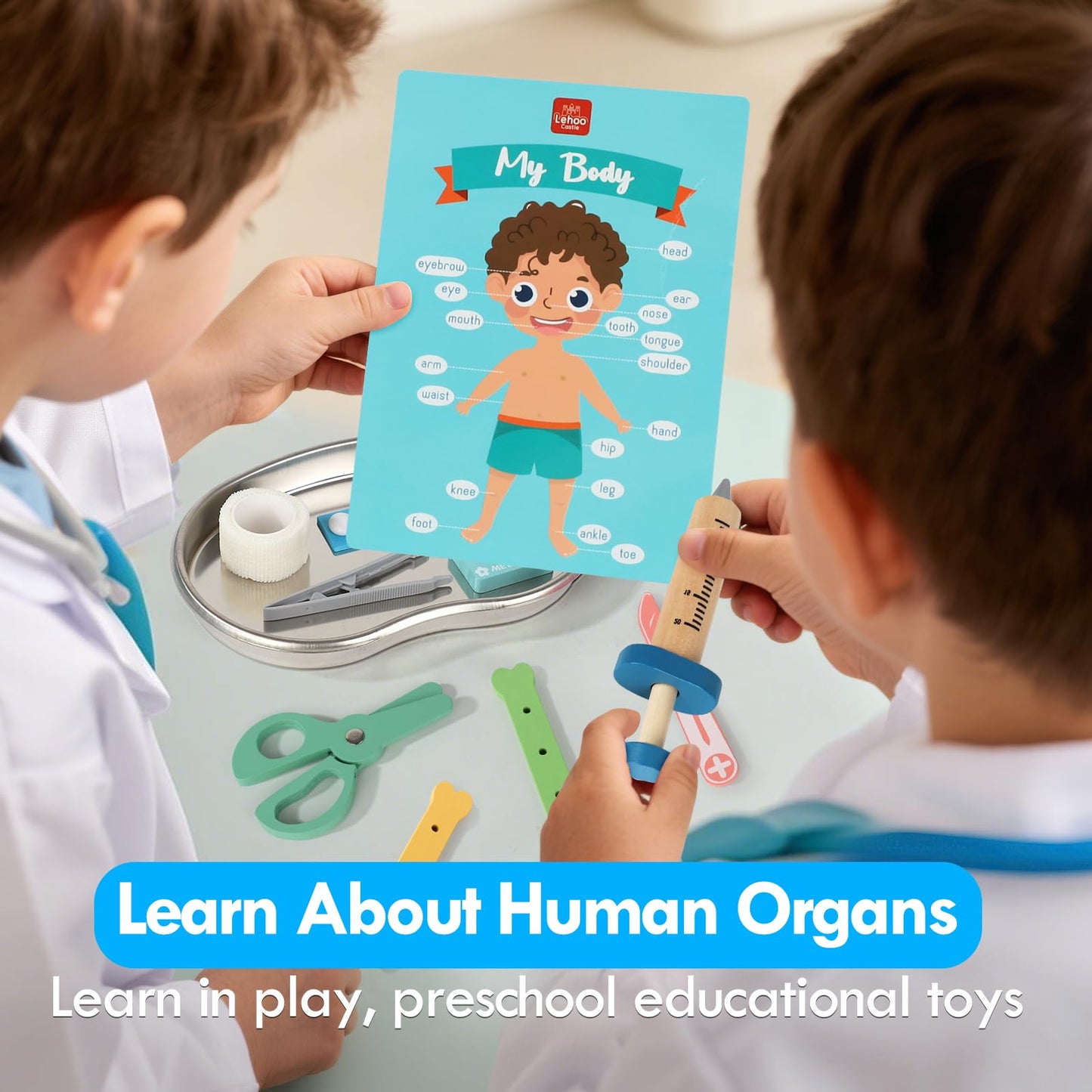 Lehoo Castle Doctor Kit for Toddlers 3-5 | Pretend Play Medical Set with Stethoscope & Organ Cards