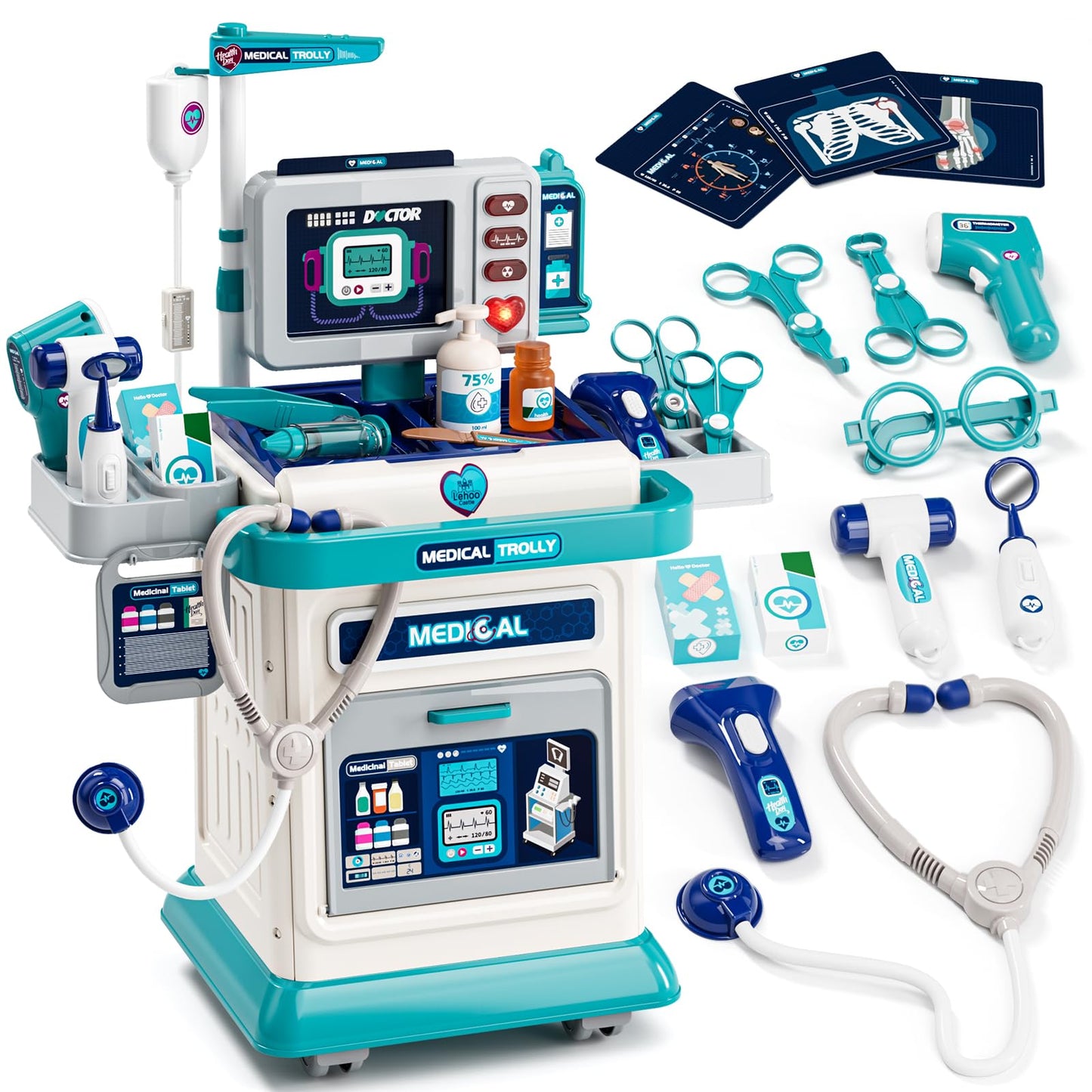 Lehoo Castle Doctor Kit for Toddlers 3-5 | Mobile Cart with Lights & Sound