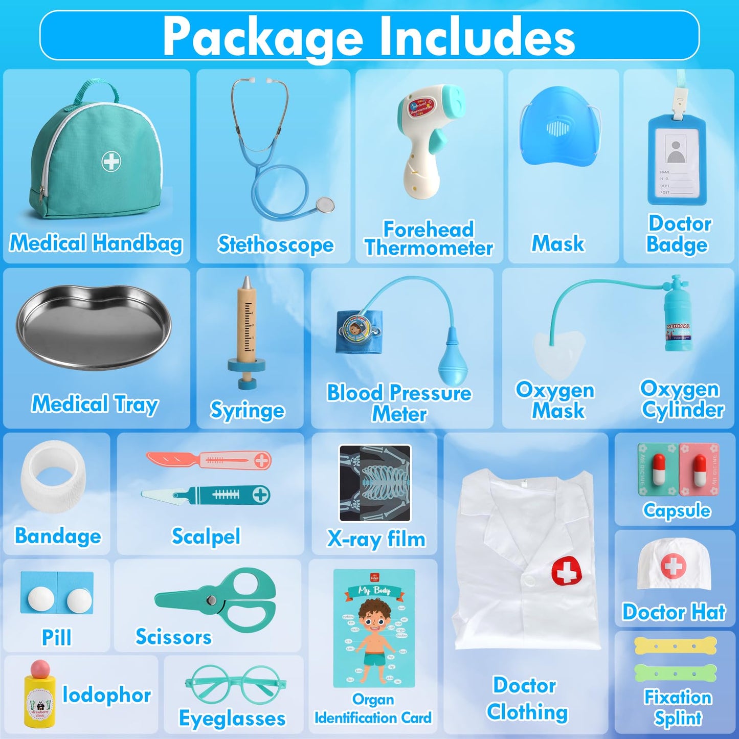 Lehoo Castle Doctor Kit for Toddlers 3-5 | Pretend Play Medical Set with Stethoscope & Organ Cards