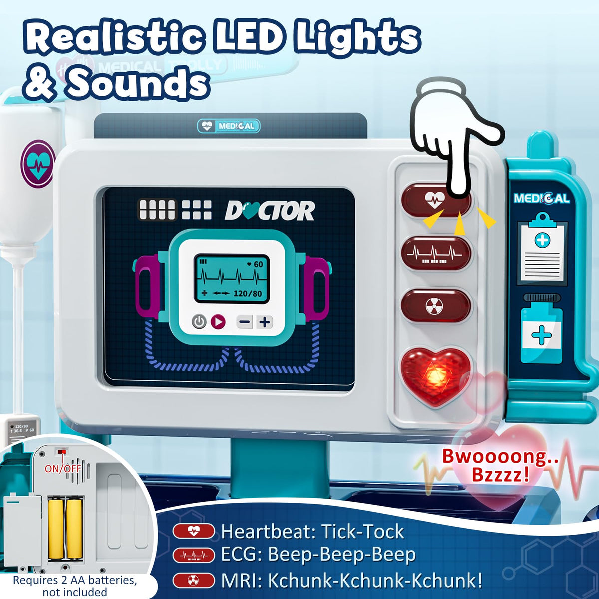 Lehoo Castle Doctor Kit for Toddlers 3-5 | Mobile Cart with Lights & Sound