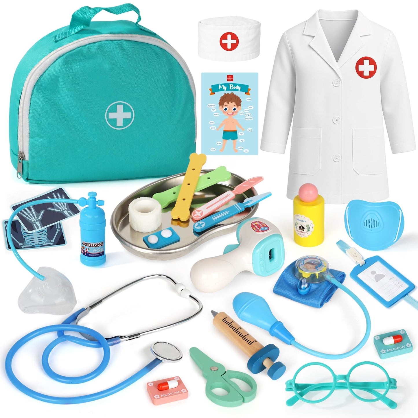 Lehoo Castle Doctor Kit for Toddlers 3-5 | Pretend Play Medical Set with Stethoscope & Organ Cards