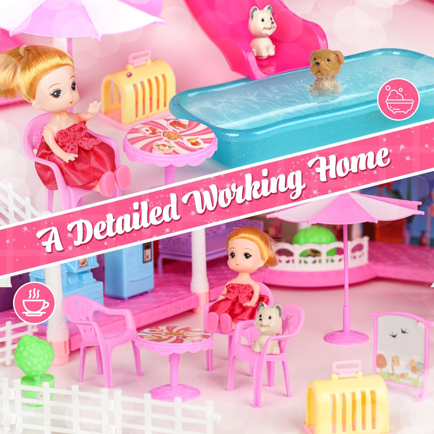 Lehoo Castle Doll House Dreamhome: 4-Story Playset with 12 Rooms & Lights