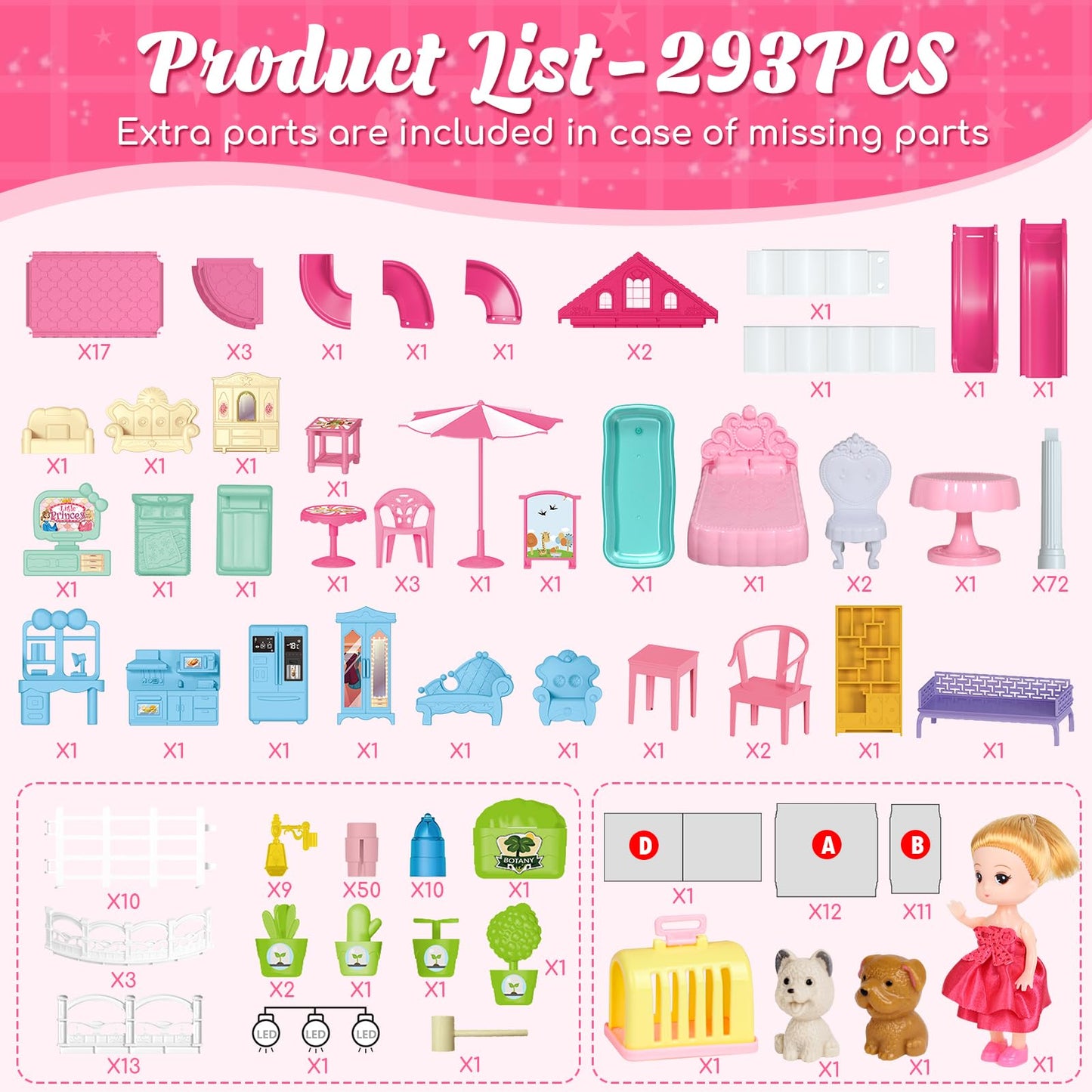 Lehoo Castle Doll House Dreamhome: 4-Story Playset with 12 Rooms & Lights