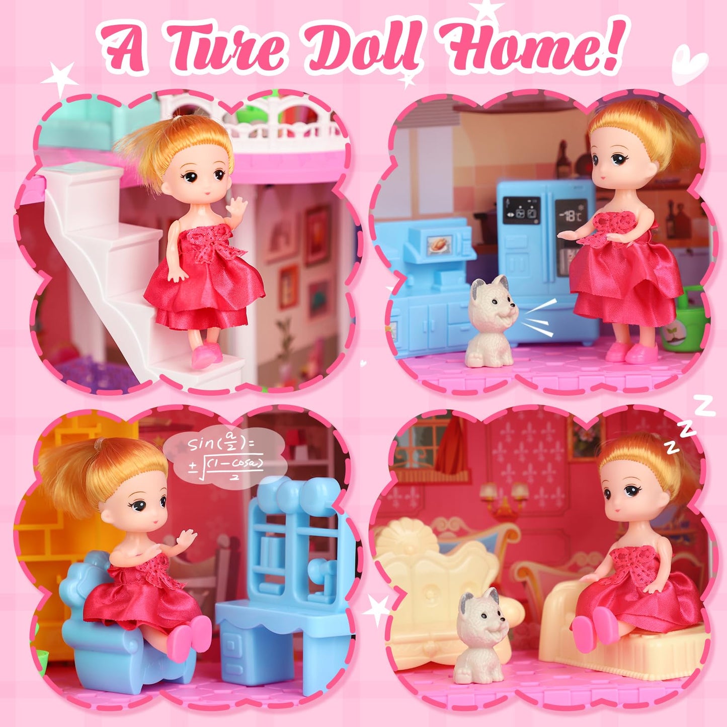 Lehoo Castle Doll House Dreamhome: 4-Story Playset with 12 Rooms & Lights