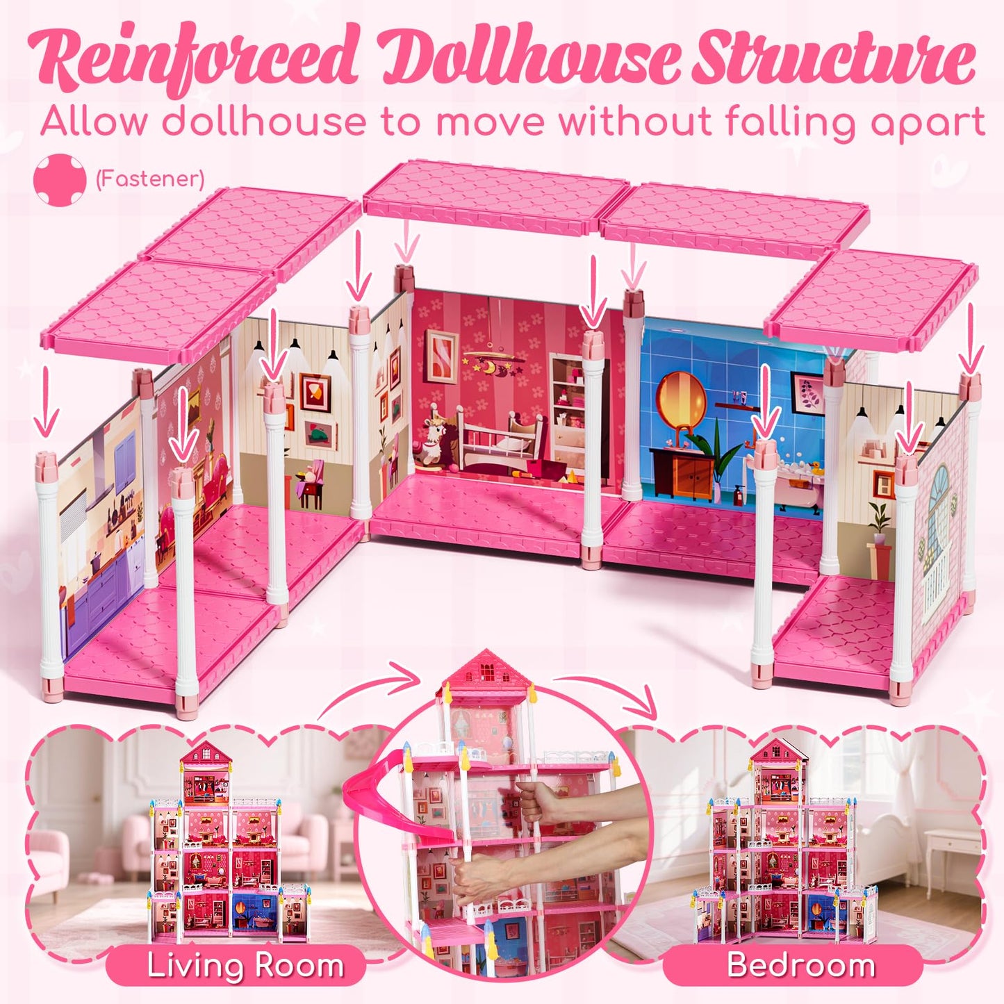 Lehoo Castle Doll House Dreamhome: 4-Story Playset with 12 Rooms & Lights