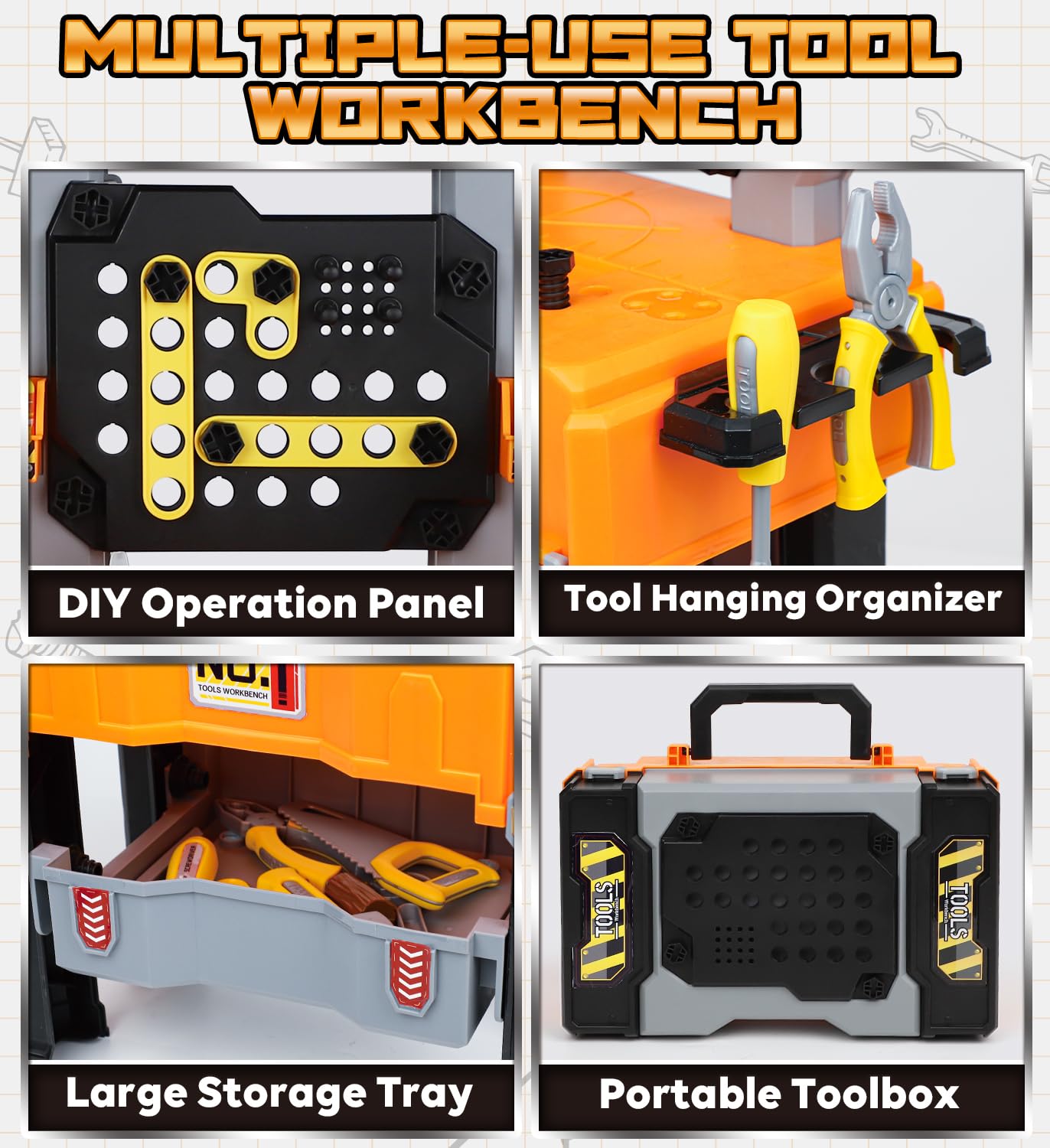 Lehoo Castle Kids Tool Bench with Electric Drill & Construction Vehicles — 2-in-1 Workbench & Toolbox for Ages 3–5