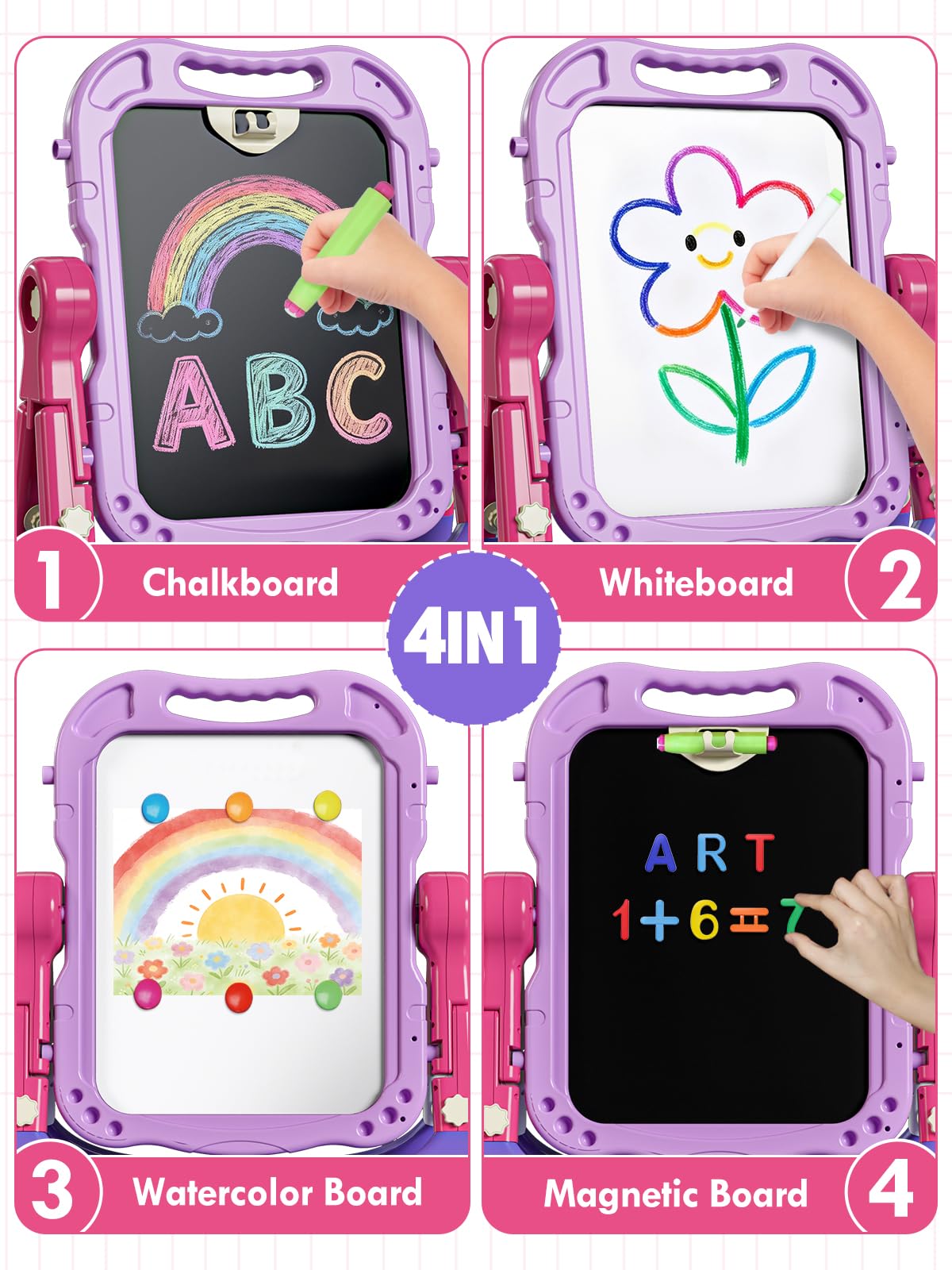 Lehoo Castle Easel for Kids – Double-Sided Chalkboard & Whiteboard, Adjustable Height, Portable Toddler Art Easel